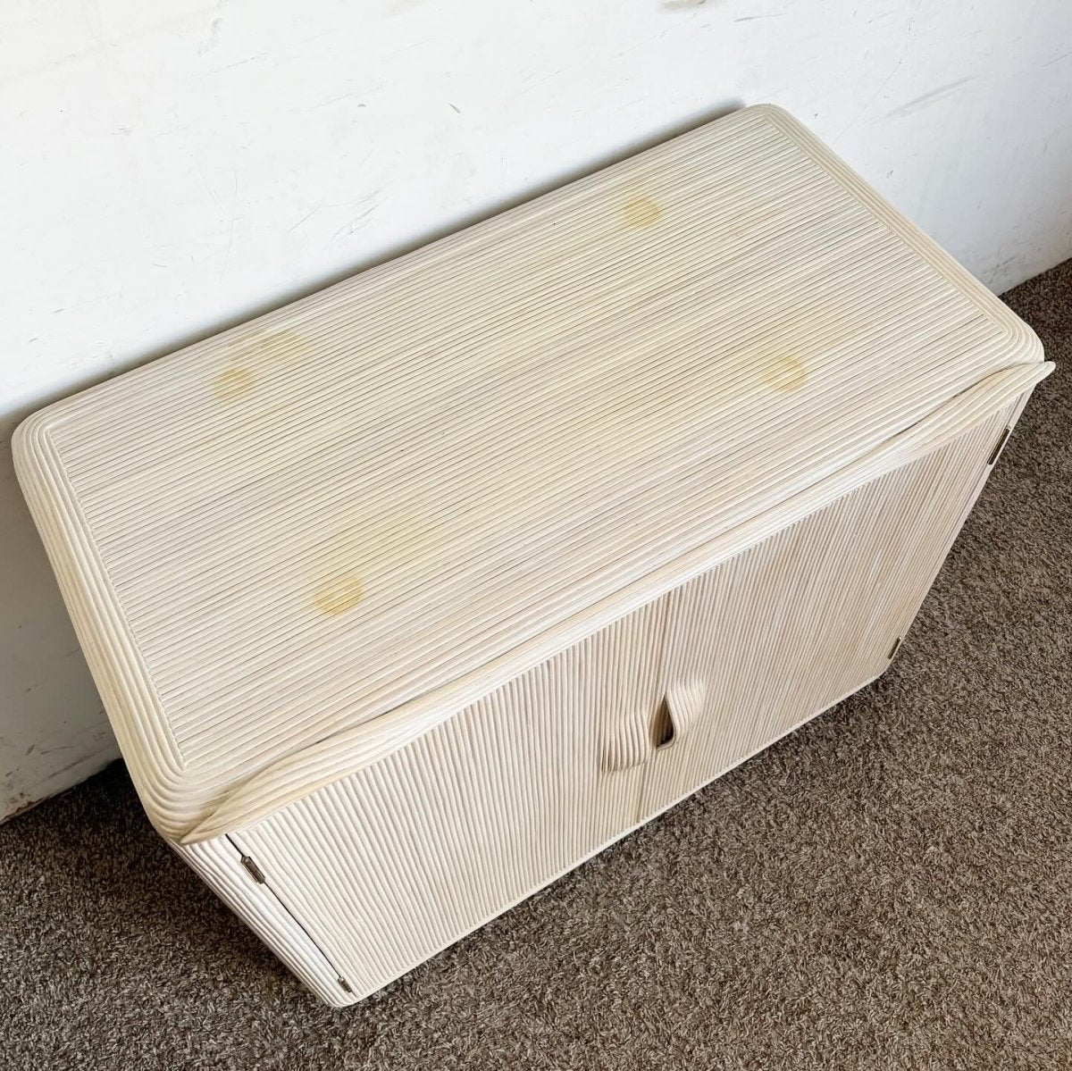 Boho Chic White Washed Ribbon Pencil Reed Cabinet/Sideboard - Dolphin & Flamingo