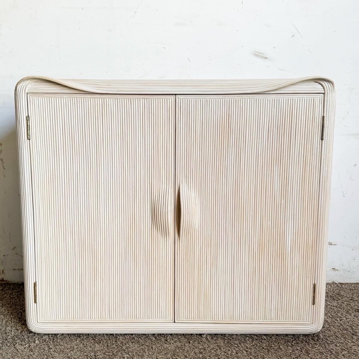Boho Chic White Washed Ribbon Pencil Reed Cabinet/Sideboard - Dolphin & Flamingo