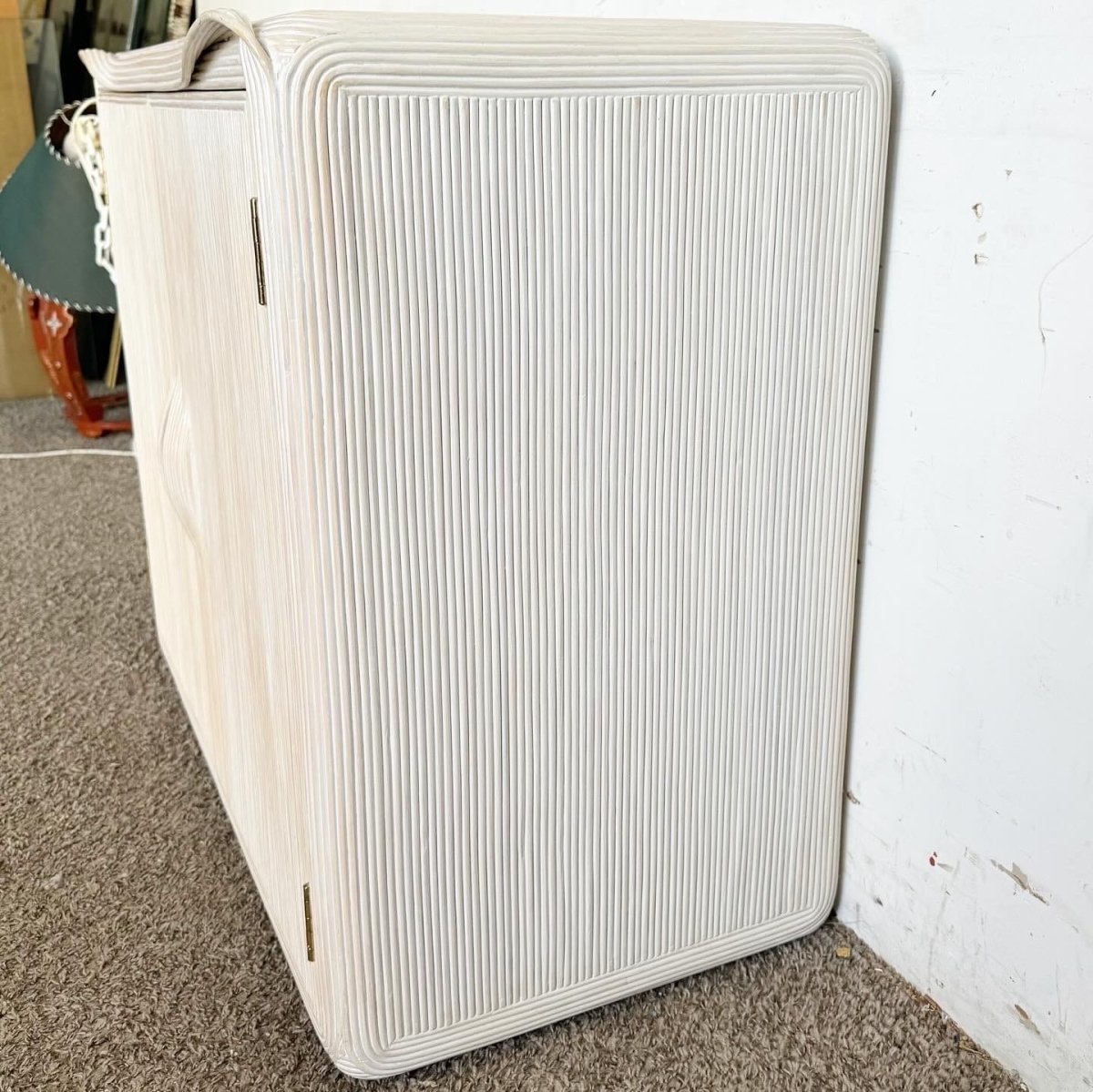 Boho Chic White Washed Ribbon Pencil Reed Cabinet/Sideboard - Dolphin & Flamingo