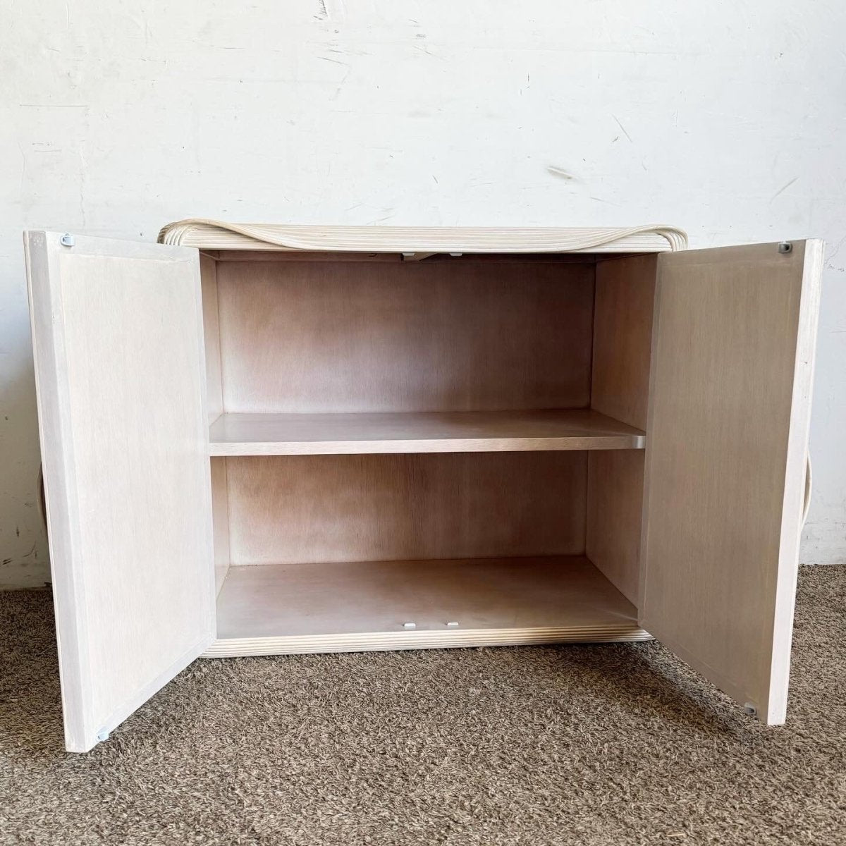 Boho Chic White Washed Ribbon Pencil Reed Cabinet/Sideboard - Dolphin & Flamingo