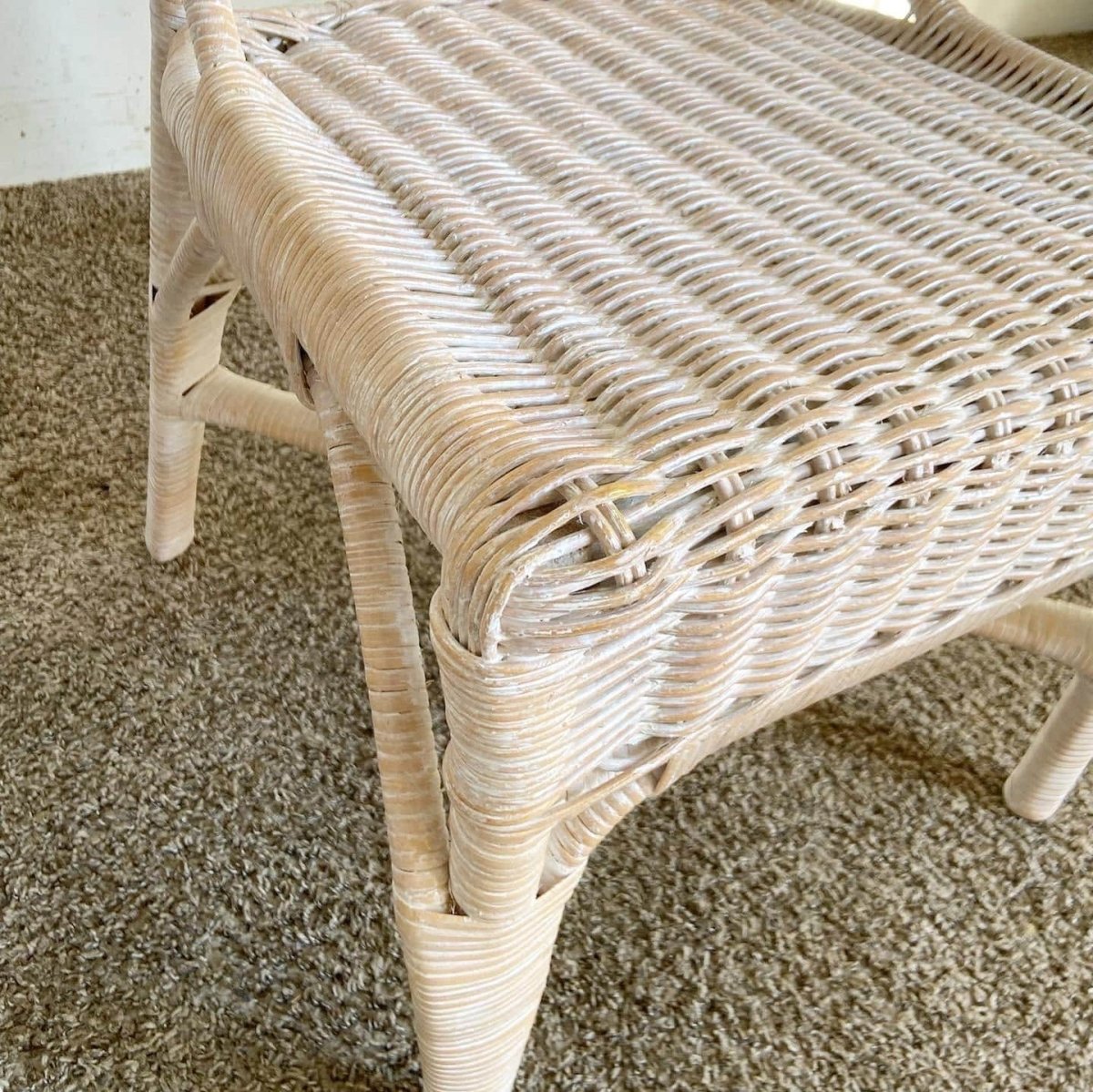 Boho Chic White Washed Wicker Rattan Side Chairs - a Pair - Dolphin & Flamingo