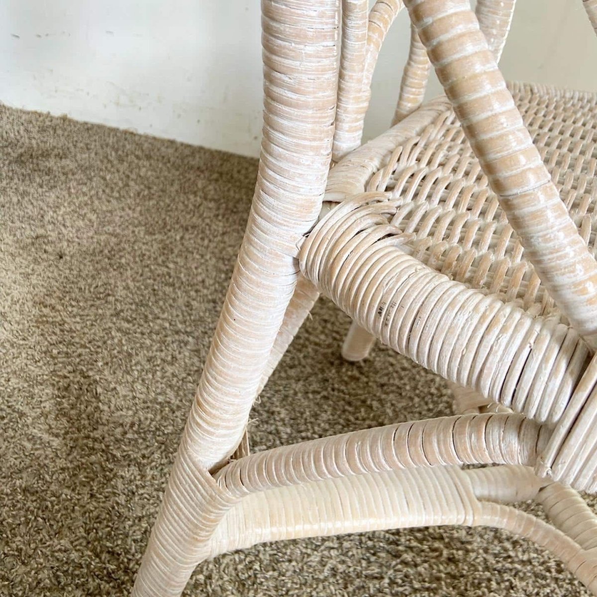 Boho Chic White Washed Wicker Rattan Side Chairs - a Pair - Dolphin & Flamingo