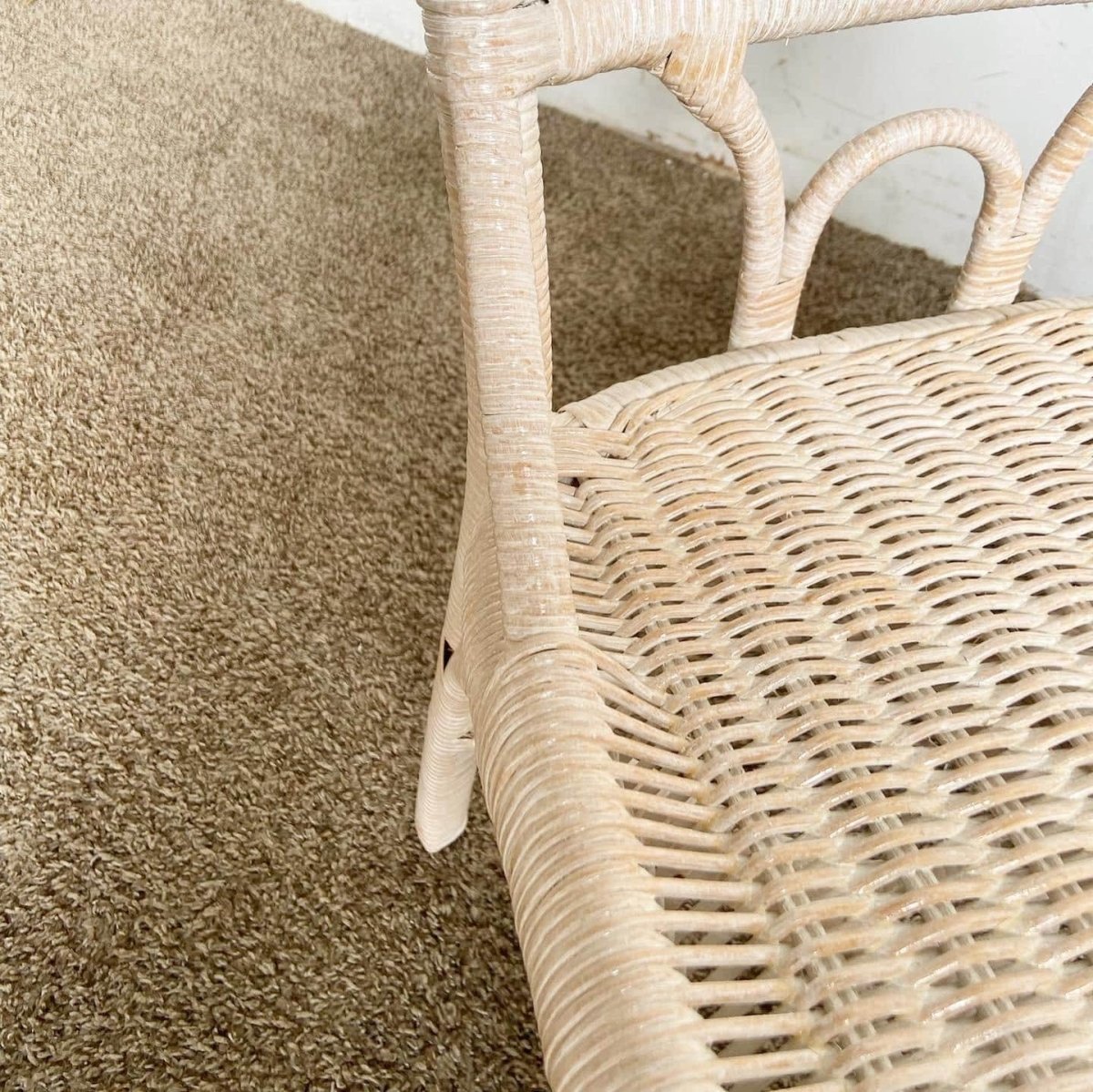 Boho Chic White Washed Wicker Rattan Side Chairs - a Pair - Dolphin & Flamingo