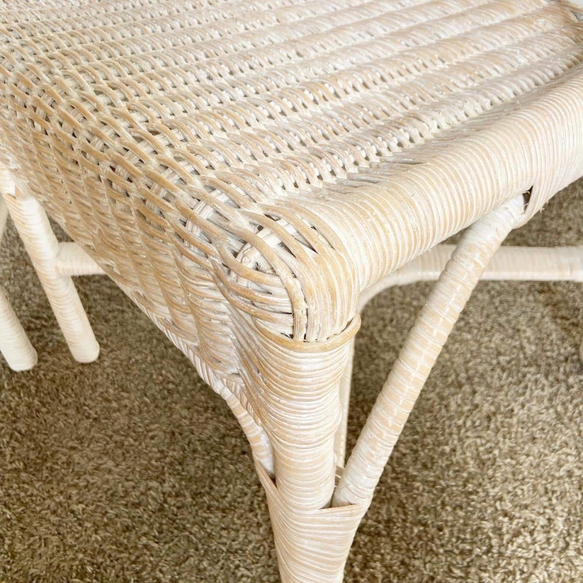 Boho Chic White Washed Wicker Rattan Side Chairs - a Pair - Dolphin & Flamingo