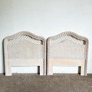Boho Chic White Washed Wicker Twin Size Headboards by Henry Link - a Pair - Dolphin & Flamingo