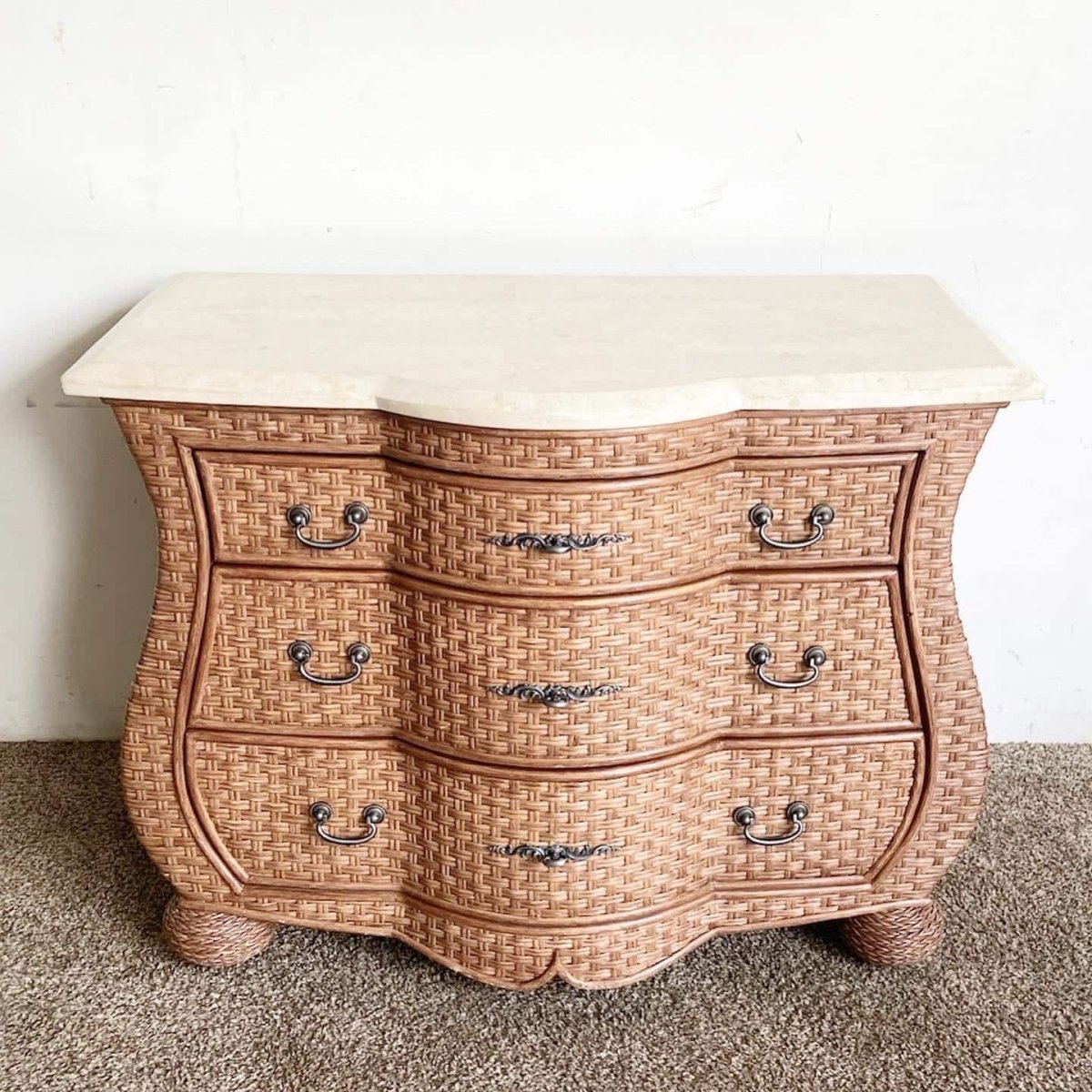 Boho Chic Wicker Tessellated Stone Top Chest of Drawers - Dolphin & Flamingo