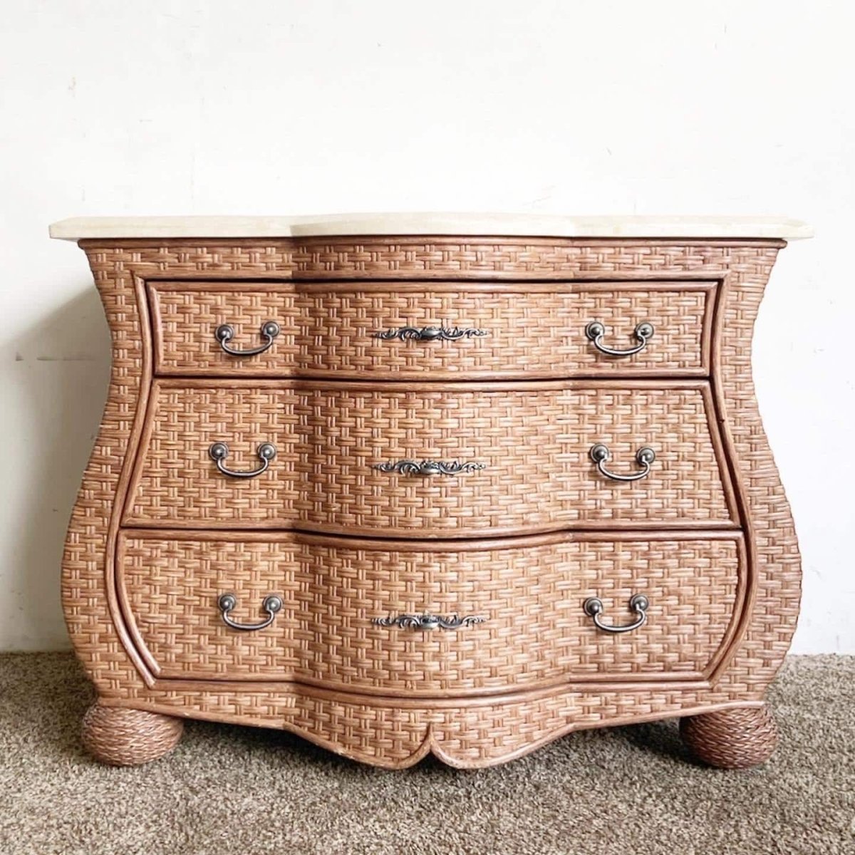 Boho Chic Wicker Tessellated Stone Top Chest of Drawers - Dolphin & Flamingo