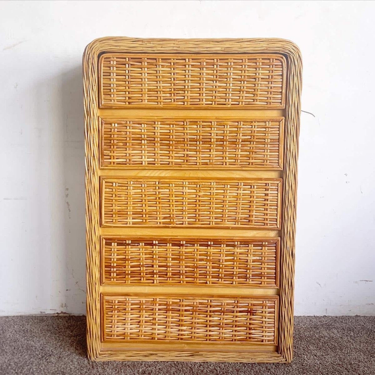 Boho Chic Wicker Waterfall Highboy Dresser - Dolphin & Flamingo