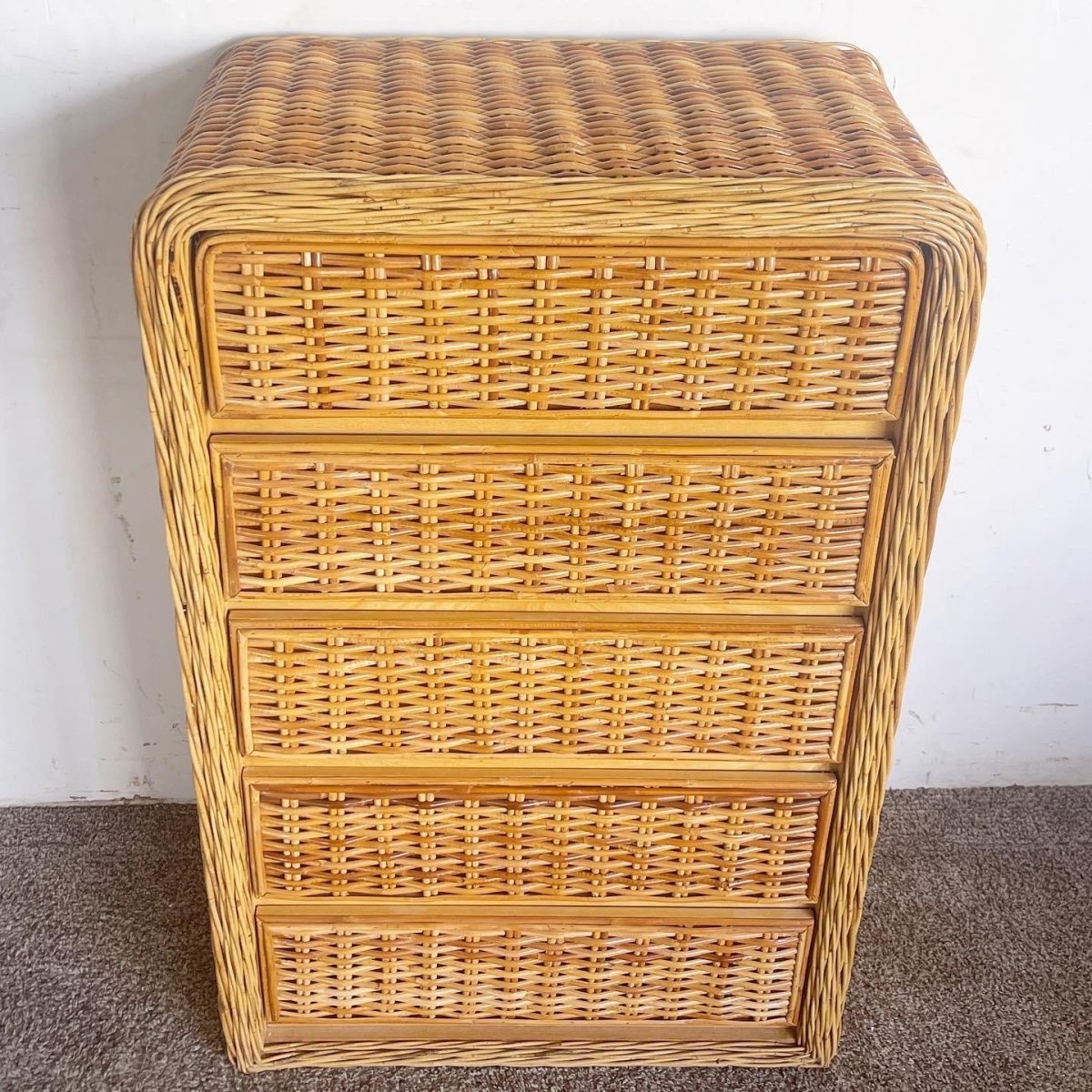 Boho Chic Wicker Waterfall Highboy Dresser - Dolphin & Flamingo