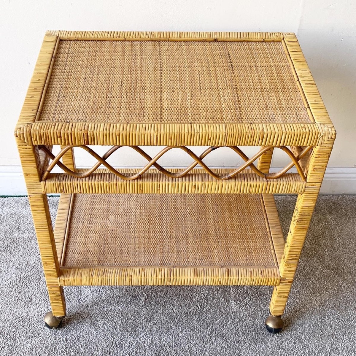 Boho Rattan and Wicker Side Table/Cart - Dolphin & Flamingo