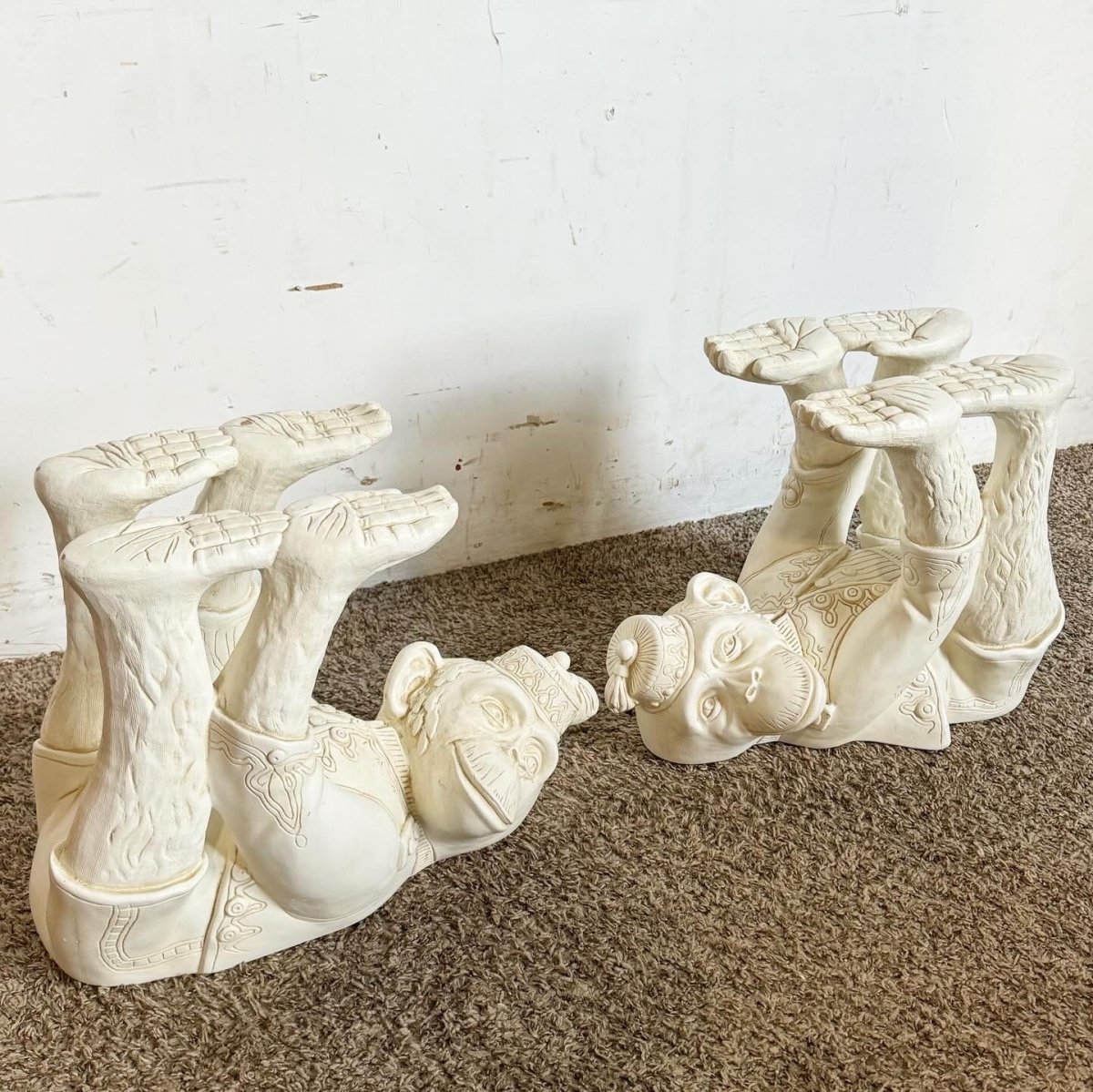 Boho Regency Plaster Monkey Tables by Continental Accents - a Pair - Dolphin & Flamingo