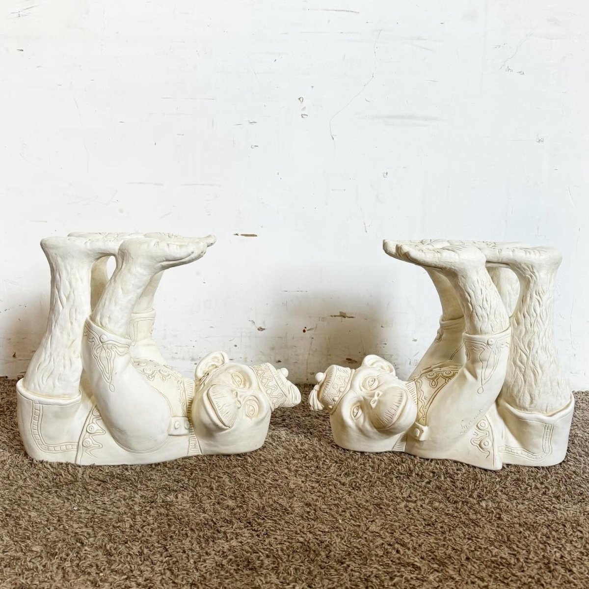Boho Regency Plaster Monkey Tables by Continental Accents - a Pair - Dolphin & Flamingo