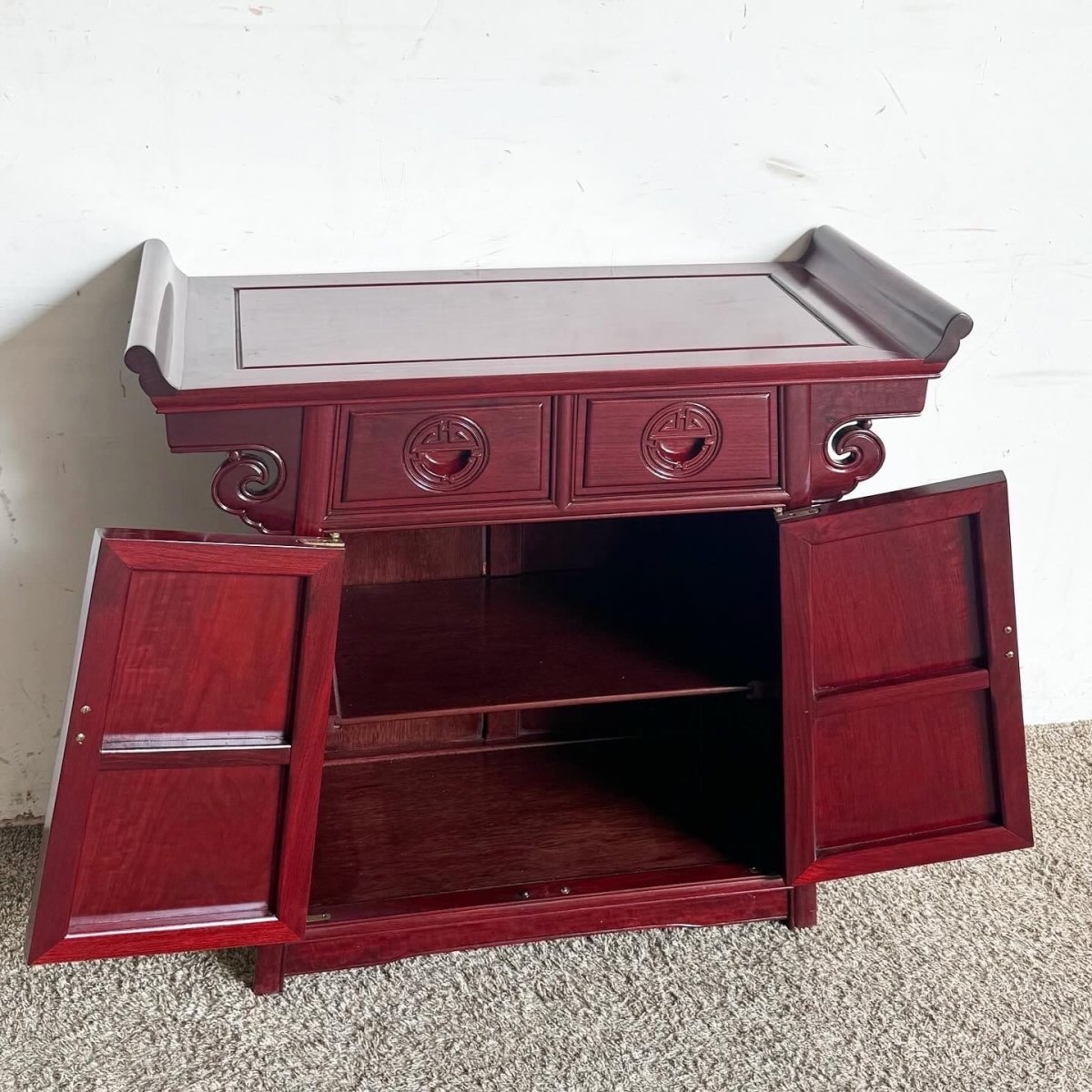 Chinese Carved Rosewood Altar Console Table - Dolphin & Flamingo