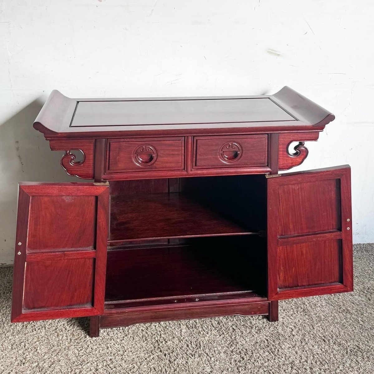 Chinese Carved Rosewood Altar Console Table - Dolphin & Flamingo