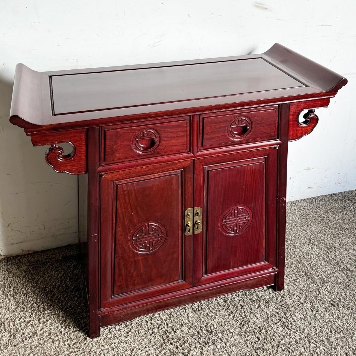 Chinese Carved Rosewood Altar Console Table - Dolphin & Flamingo