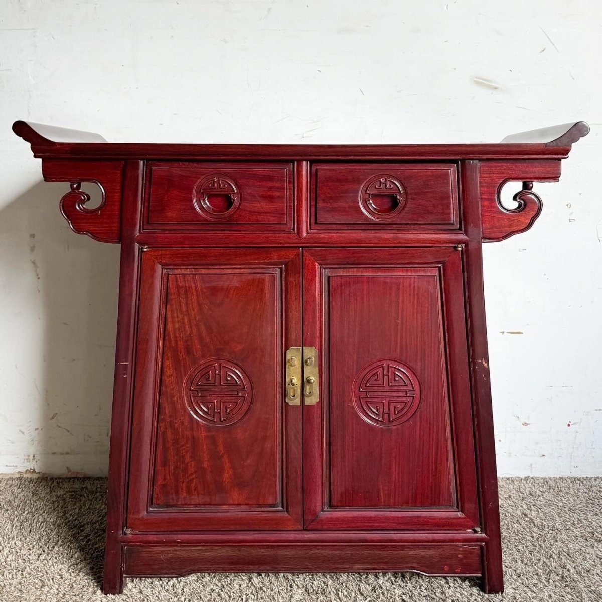 Chinese Carved Rosewood Altar Console Table - Dolphin & Flamingo