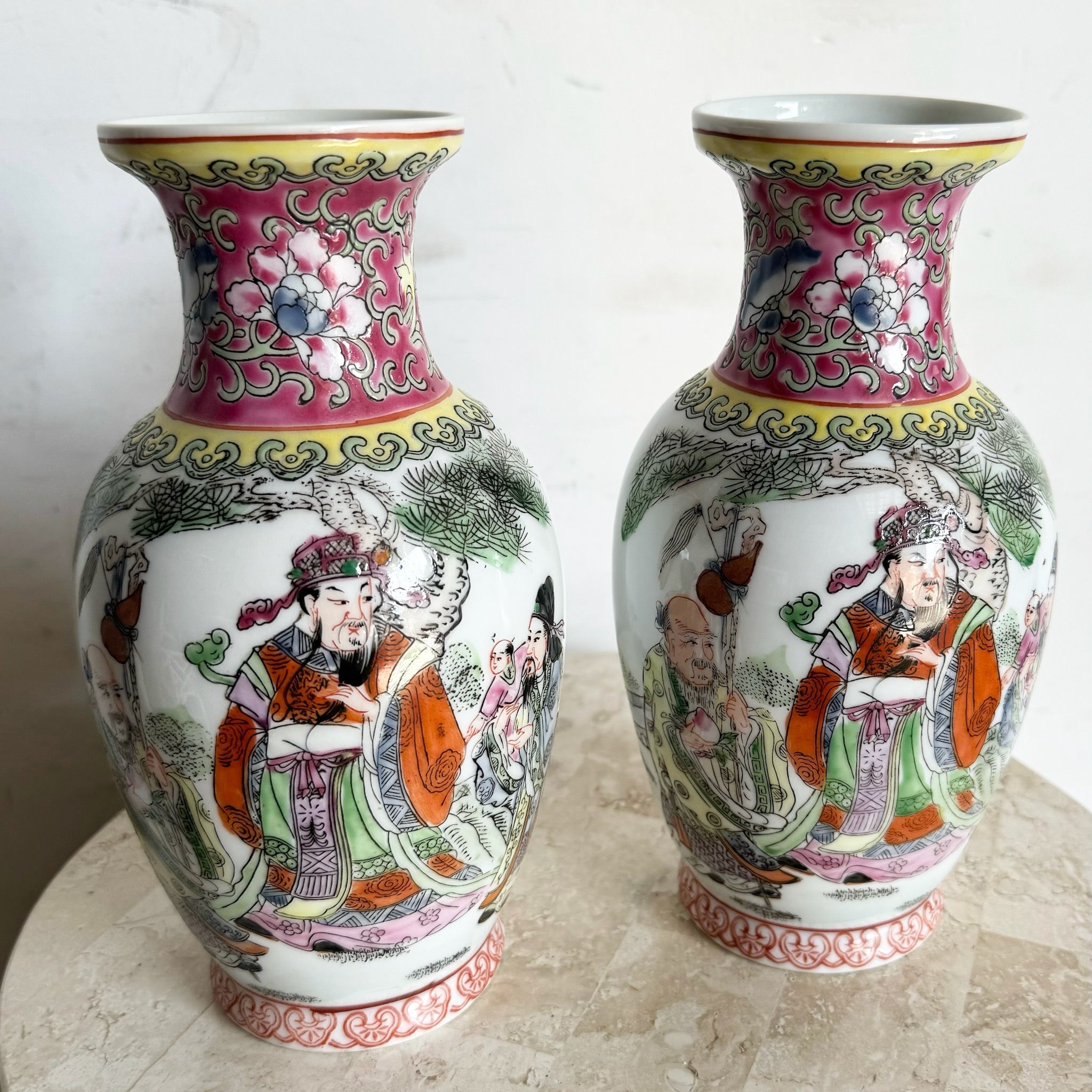 Chinese Hand Painted Porcelain Vases - a Pair - Dolphin & Flamingo