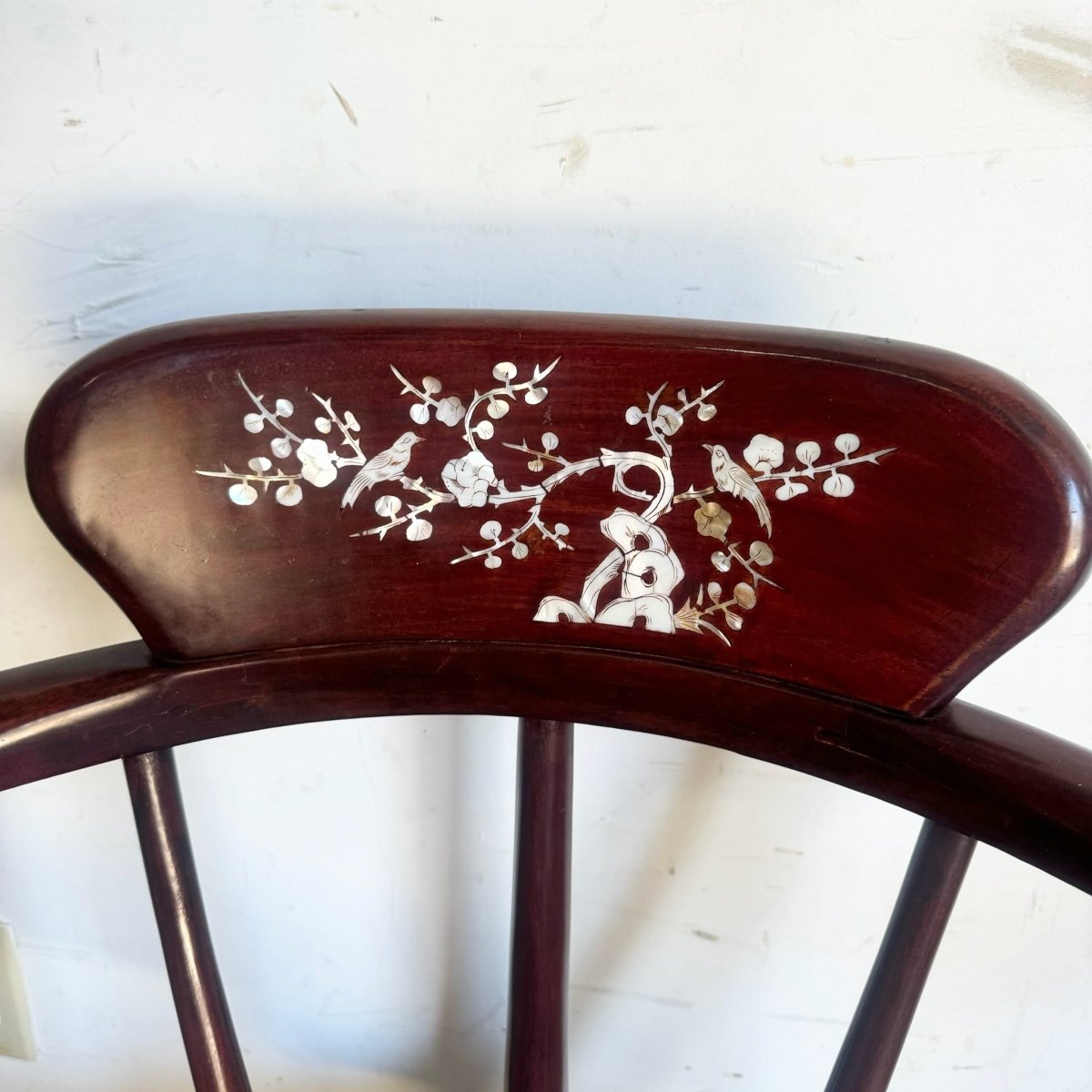 Chinese Rose Wood With Mother of Pearl Inlay Corner Chairs - a Pair - Dolphin & Flamingo