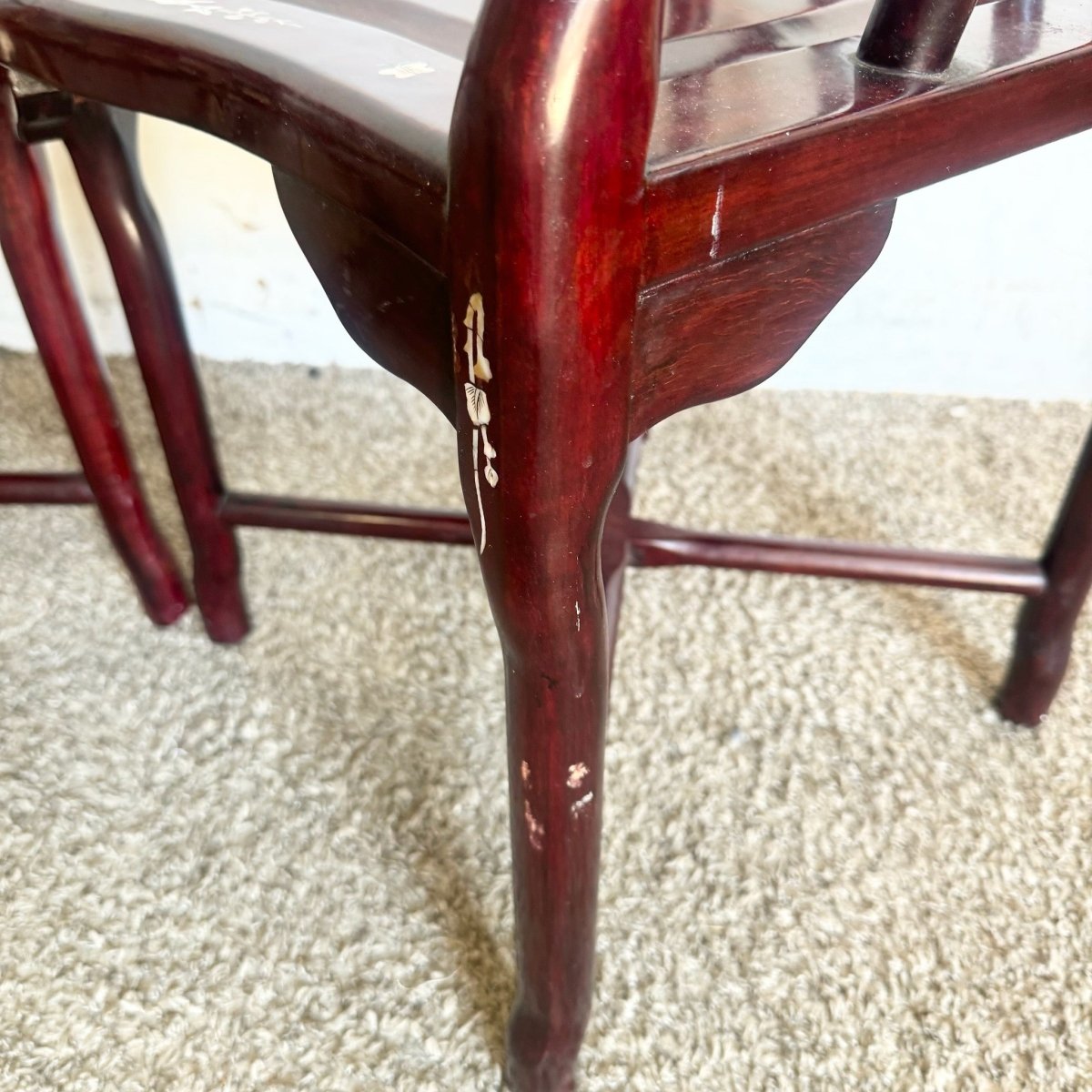 Chinese Rose Wood With Mother of Pearl Inlay Corner Chairs - a Pair - Dolphin & Flamingo