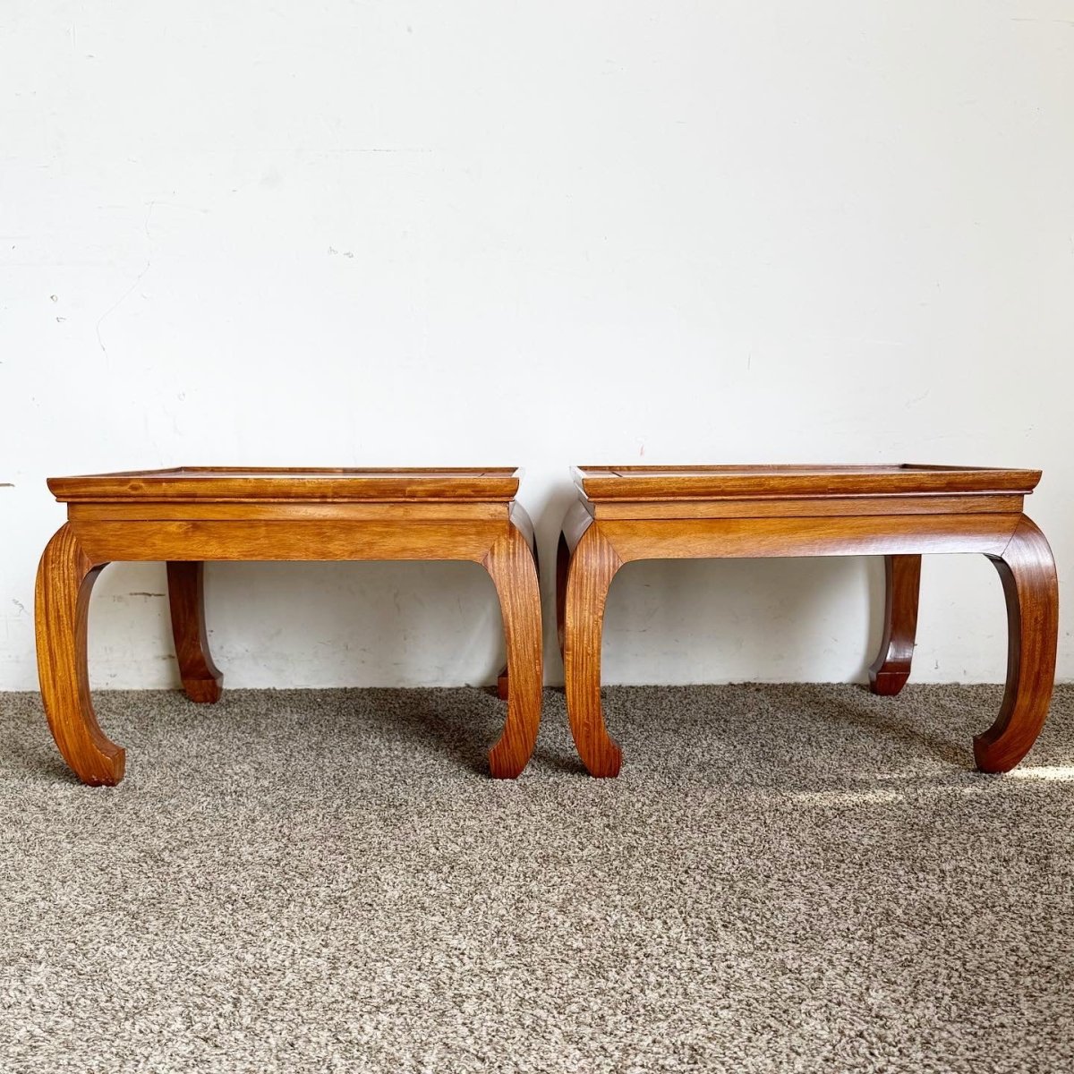 Chinoiserie Ming Style Wooden Side Tables - a Pair - Dolphin & Flamingo
