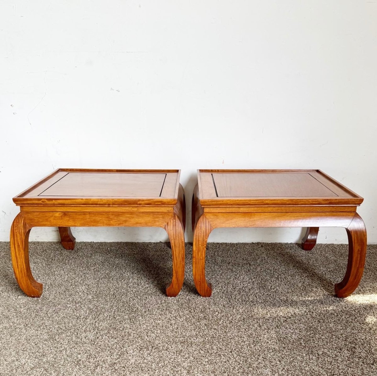 Chinoiserie Ming Style Wooden Side Tables - a Pair - Dolphin & Flamingo