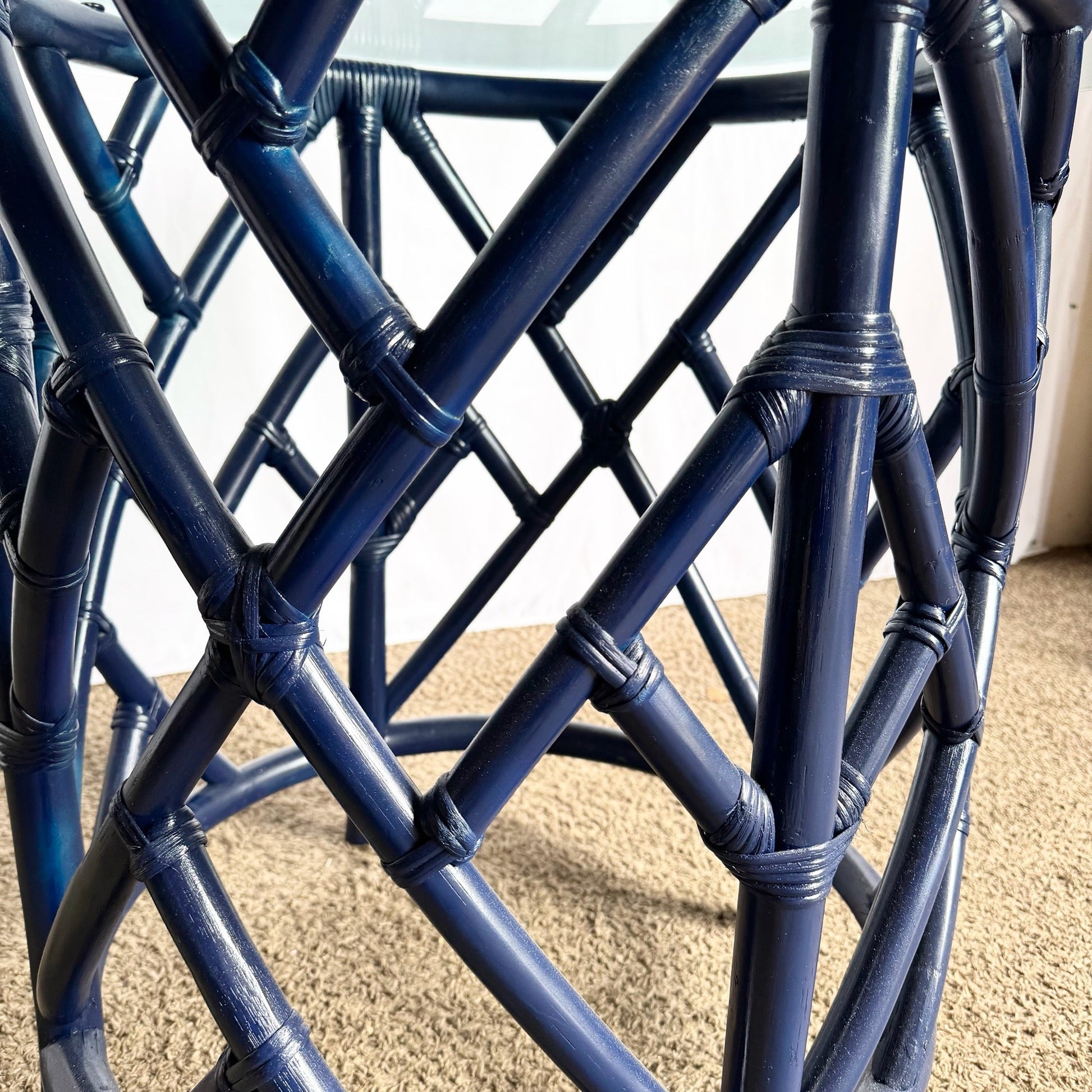 Coastal Chic Navy Blue Chippendale Style Glass Top Dining Table - Dolphin & Flamingo