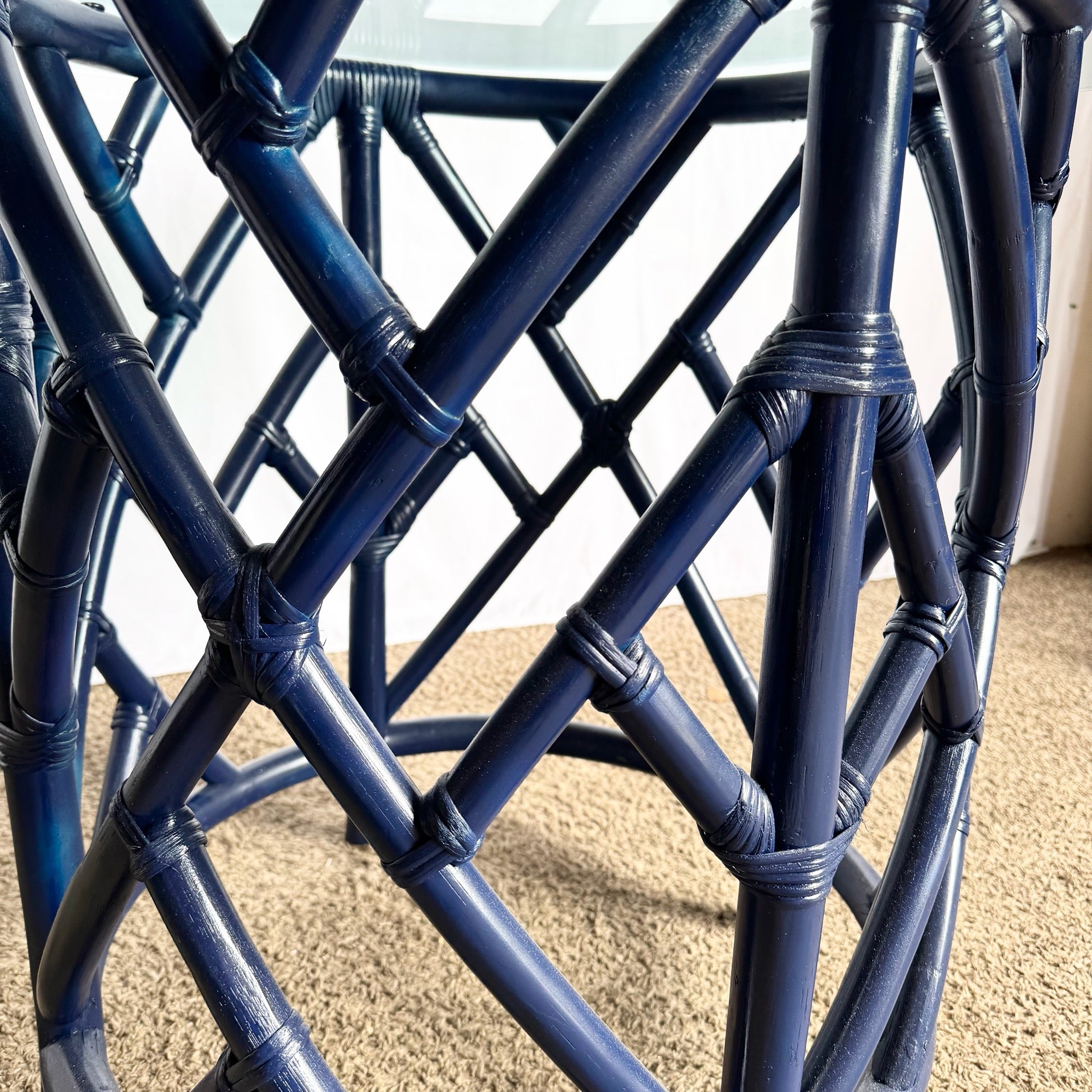 Coastal Chic Navy Blue Chippendale Style Glass Top Dining Table - Dolphin & Flamingo