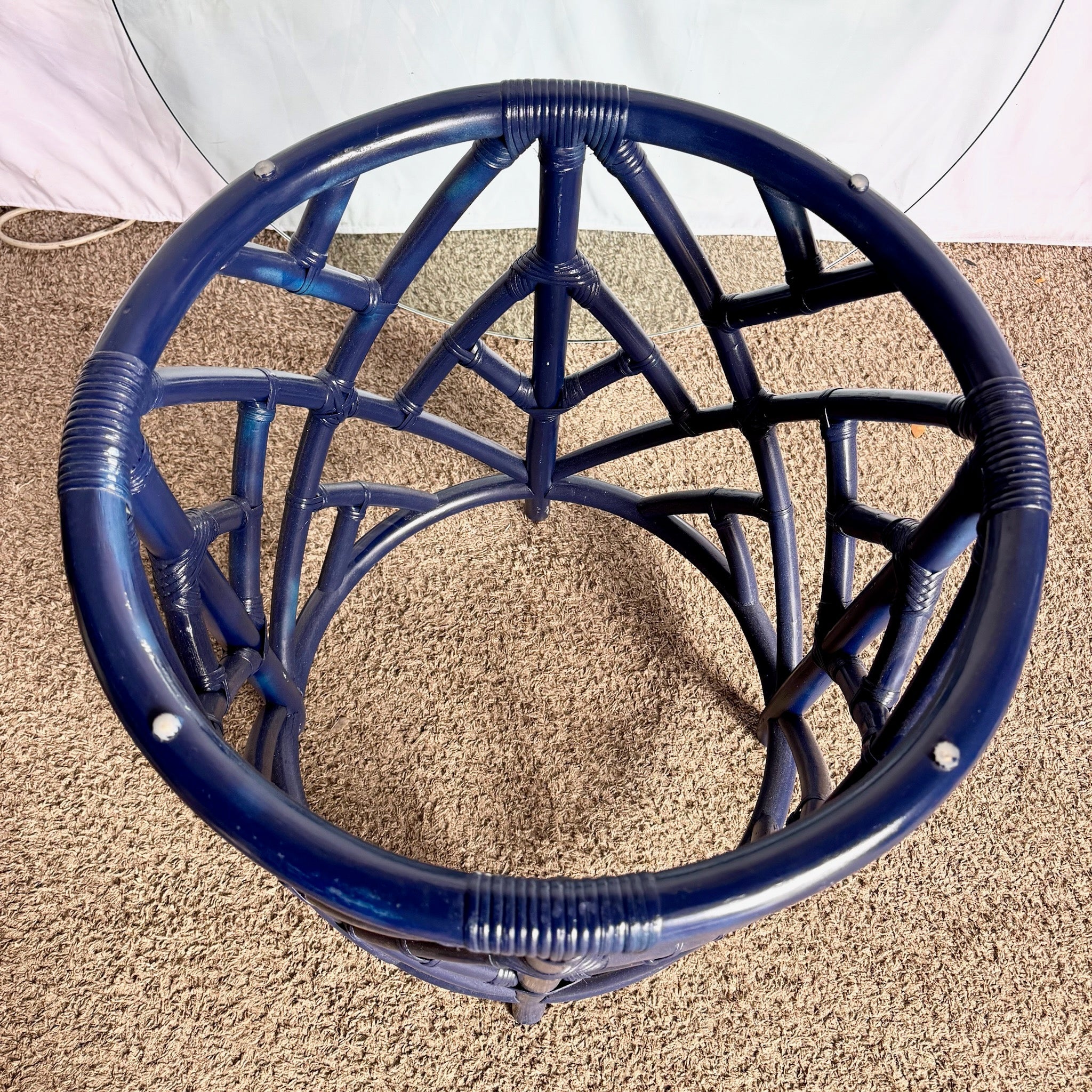 Coastal Chic Navy Blue Chippendale Style Glass Top Dining Table - Dolphin & Flamingo