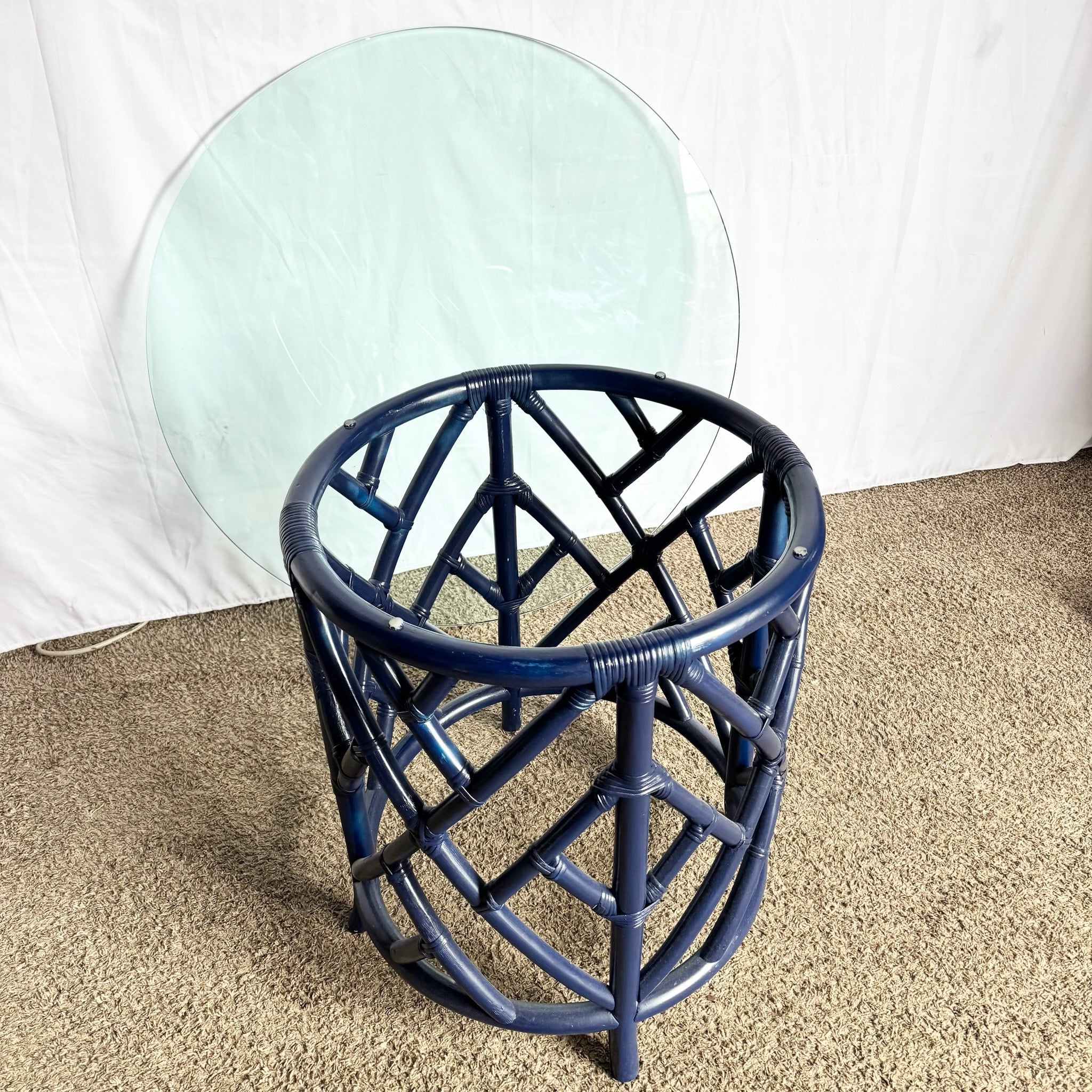 Coastal Chic Navy Blue Chippendale Style Glass Top Dining Table - Dolphin & Flamingo