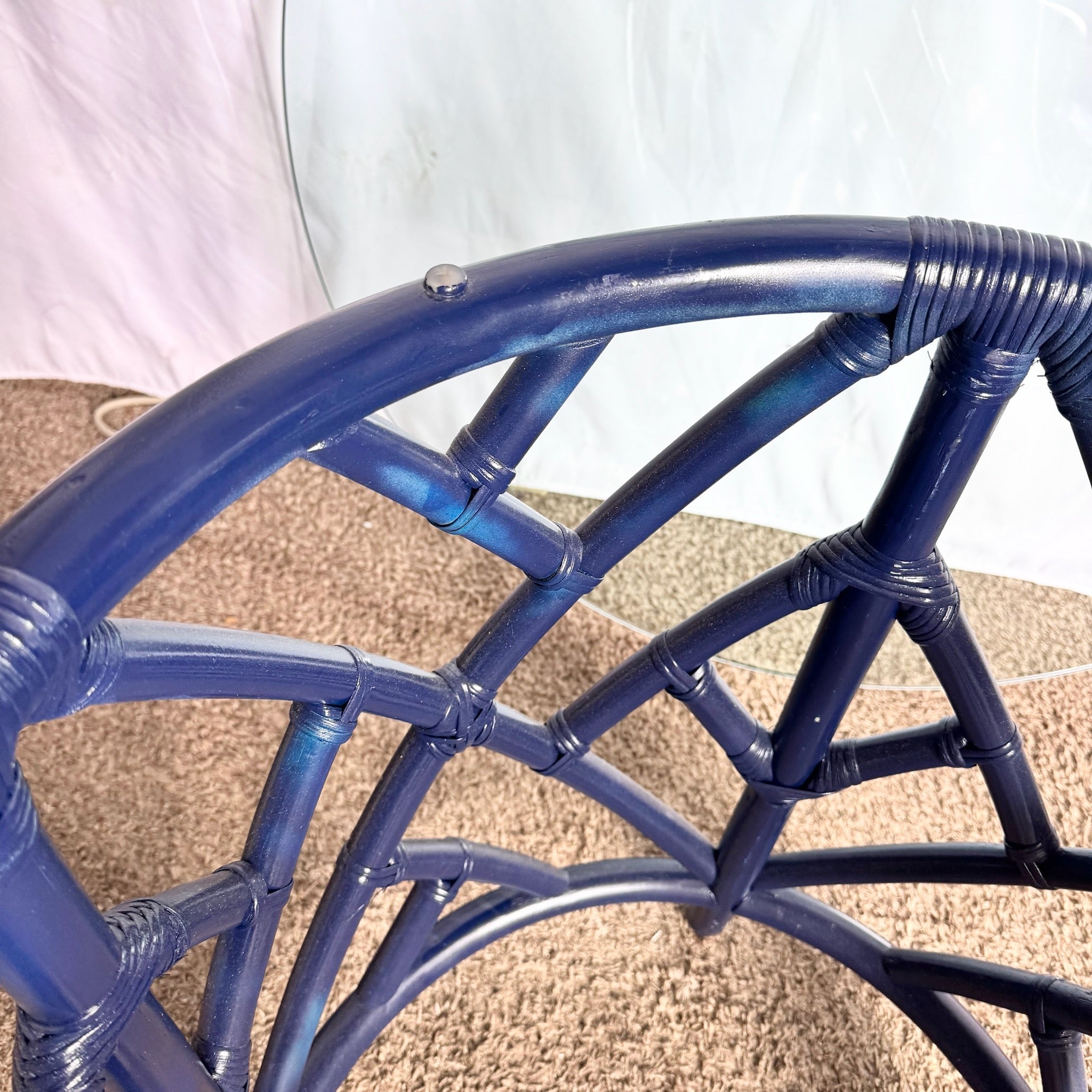 Coastal Chic Navy Blue Chippendale Style Glass Top Dining Table - Dolphin & Flamingo