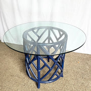 Coastal Chic Navy Blue Chippendale Style Glass Top Dining Table - Dolphin & Flamingo