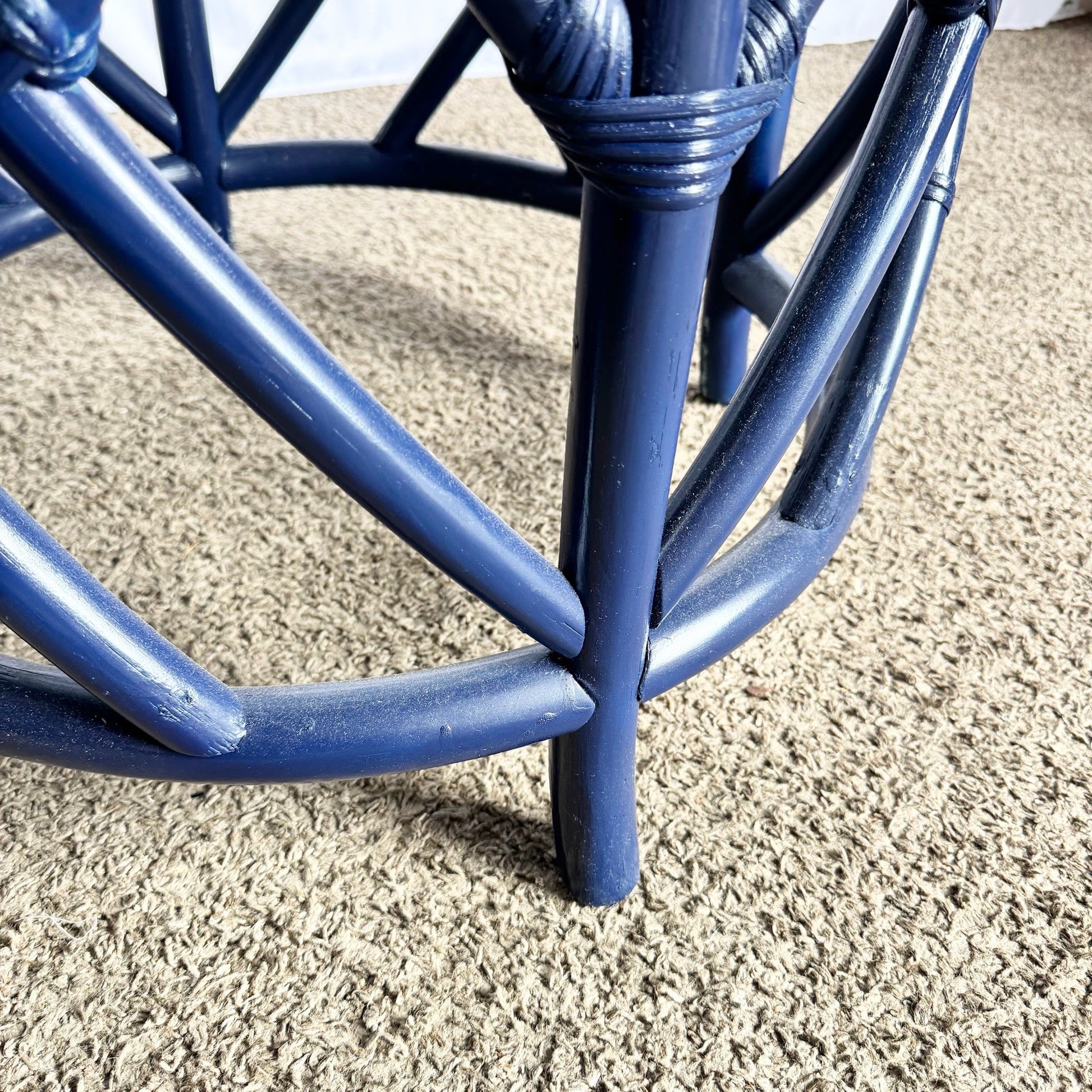 Coastal Chic Navy Blue Chippendale Style Glass Top Dining Table - Dolphin & Flamingo