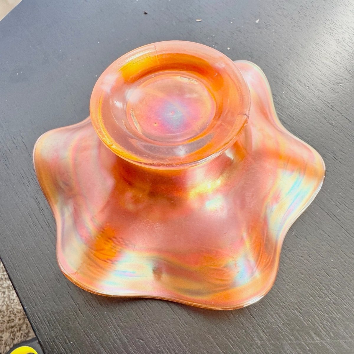 Fenton Marigold Carnival Glass Bowl in the "Blackberry Spray" Pattern - Dolphin & Flamingo