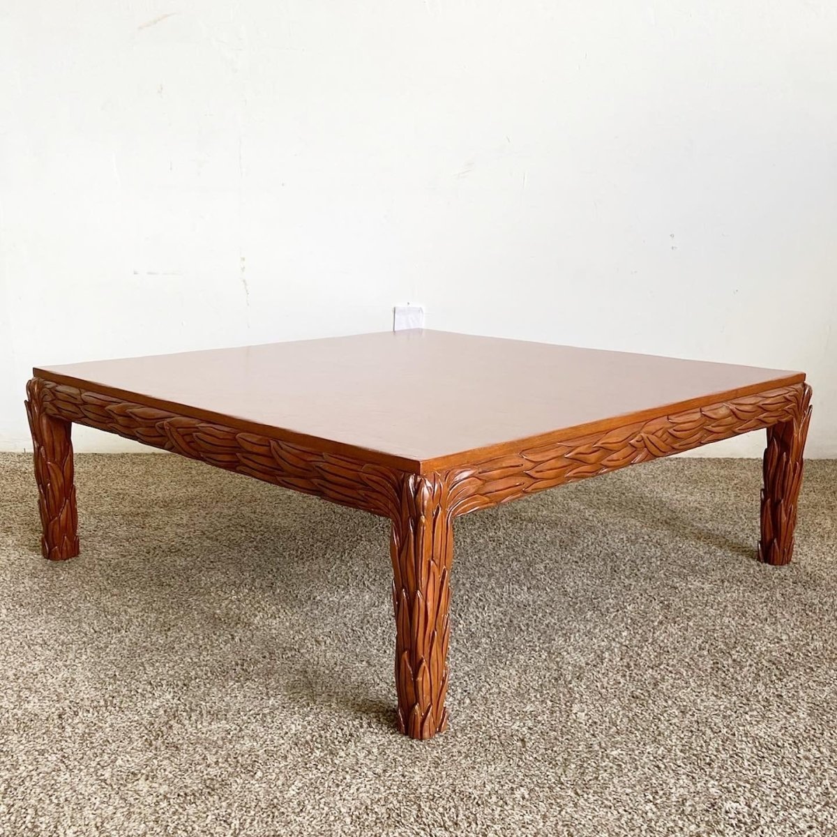 Hand Carved Wooden Leaves Square Coffee Table - Dolphin & Flamingo