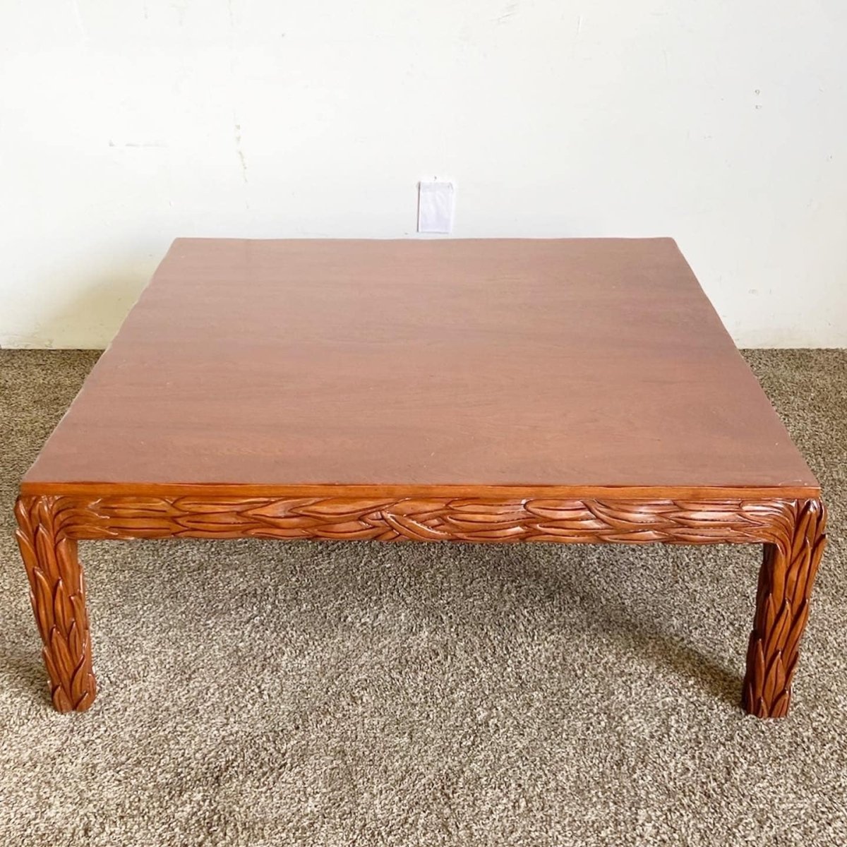 Hand Carved Wooden Leaves Square Coffee Table - Dolphin & Flamingo
