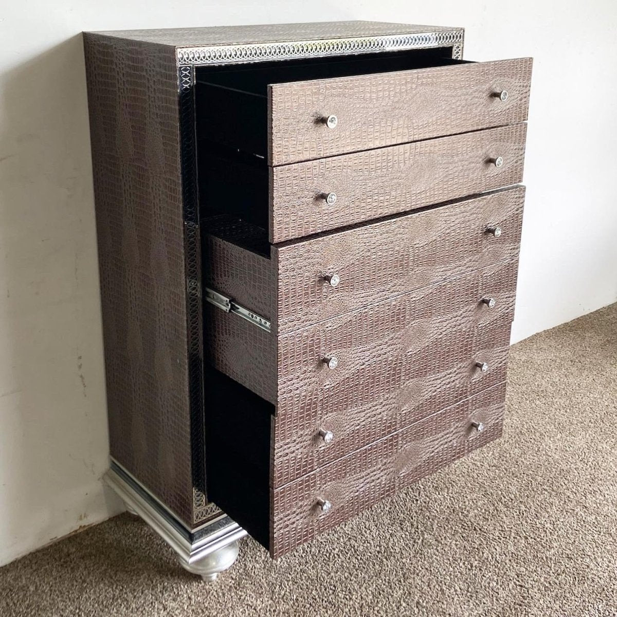 Hollywood Swank Faux Gator Highboy Secretary Desk Combination by Michael Amini - Dolphin & Flamingo