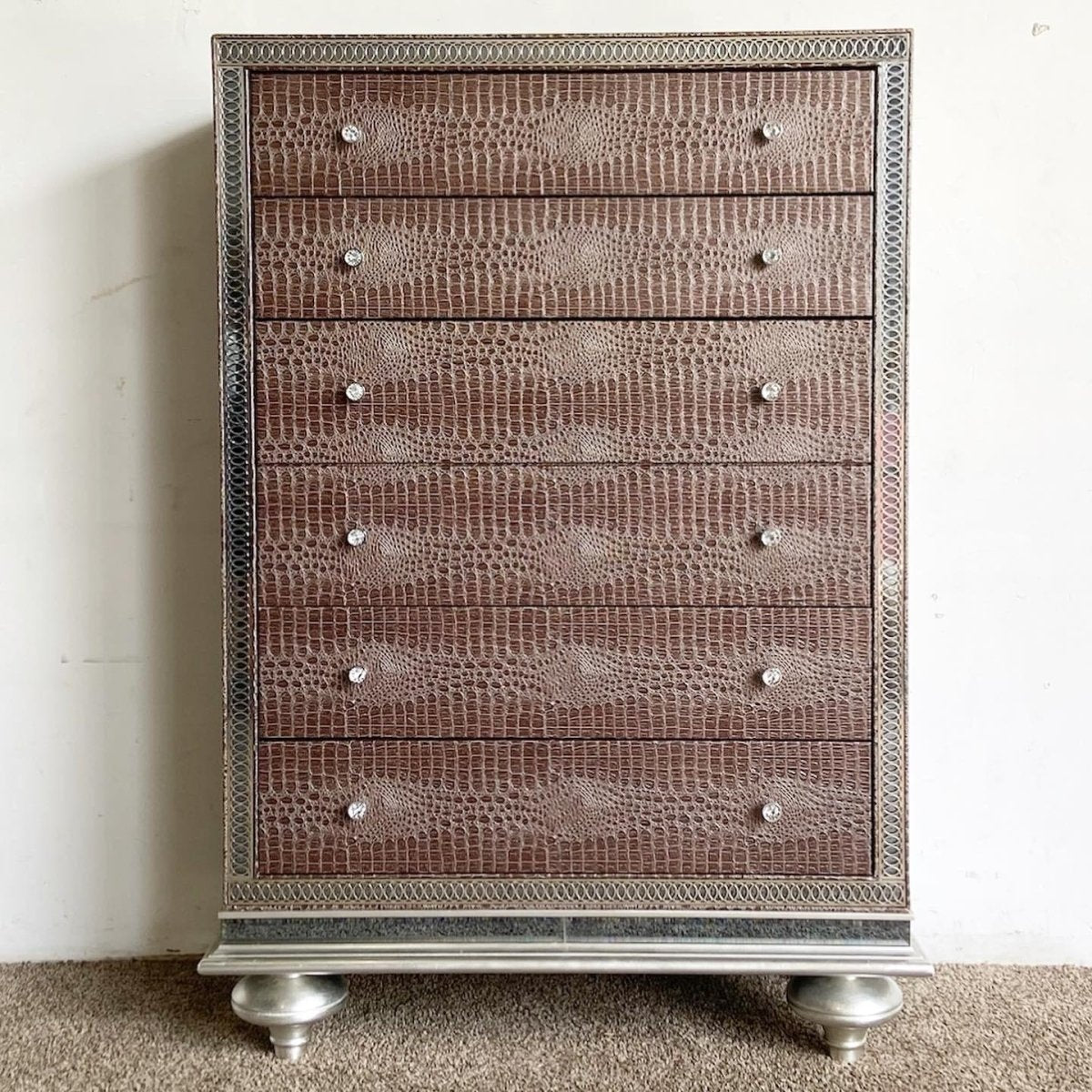 Hollywood Swank Faux Gator Highboy Secretary Desk Combination by Michael Amini - Dolphin & Flamingo