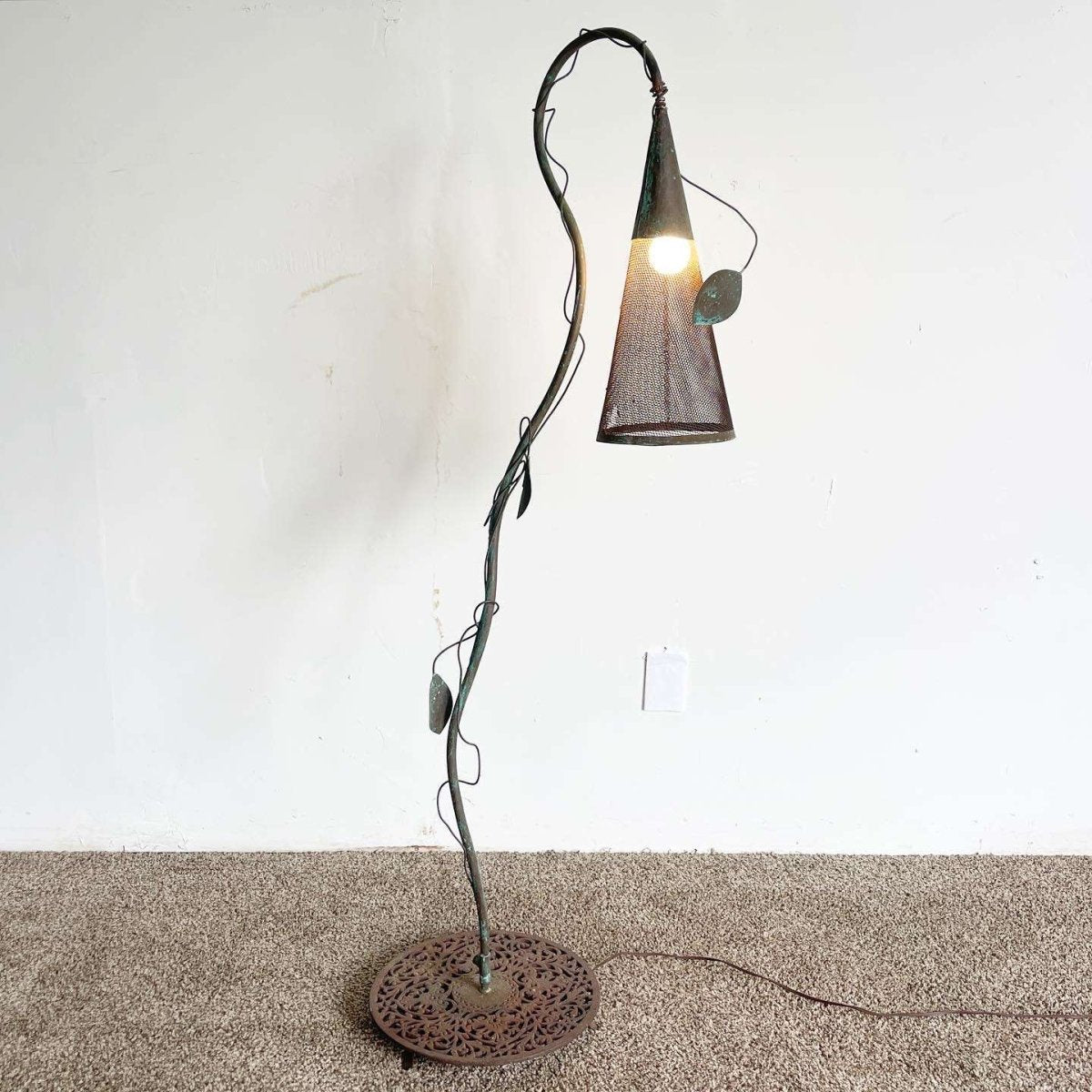 Iron Sculpted Vine and Cone Floor Lamp - Dolphin & Flamingo