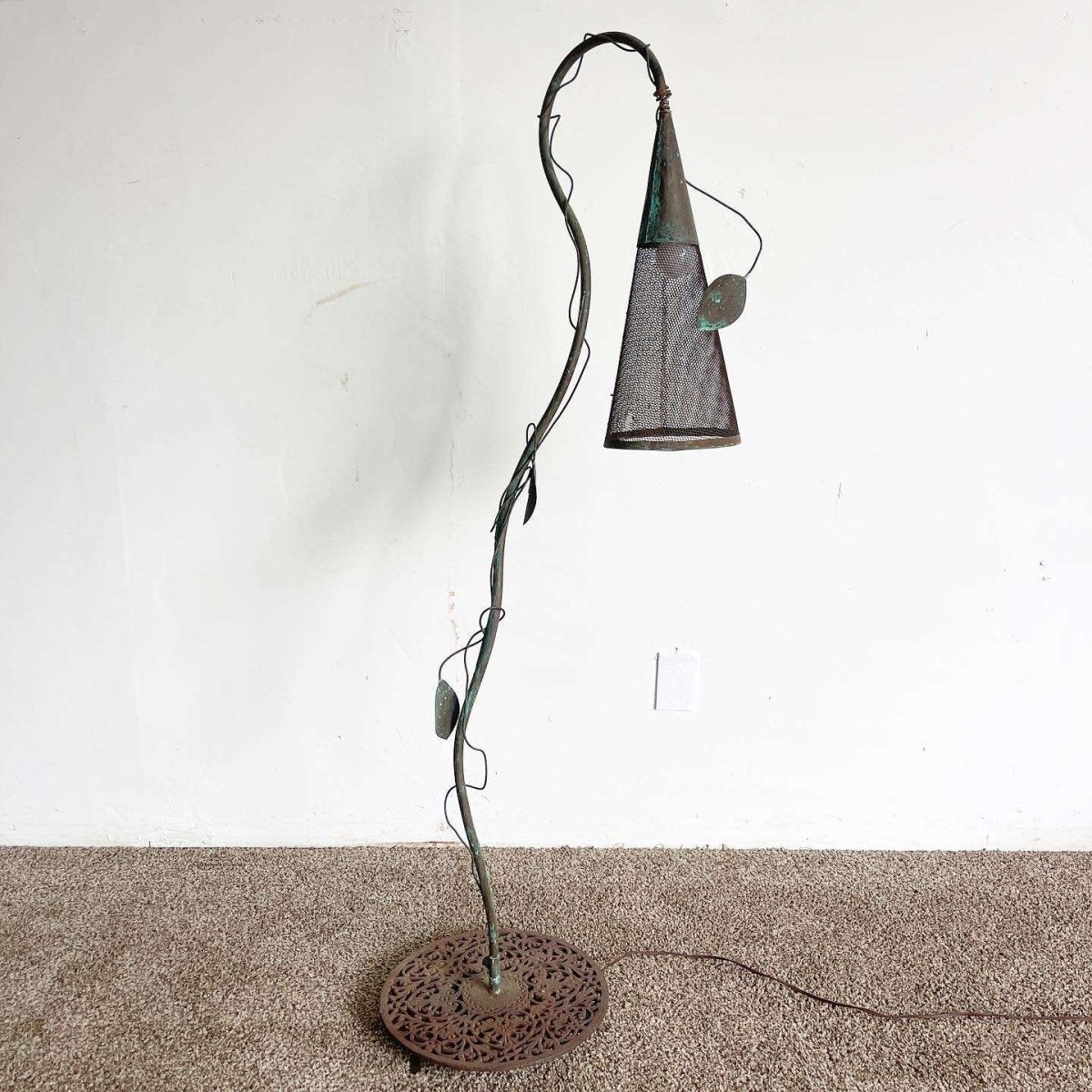 Iron Sculpted Vine and Cone Floor Lamp - Dolphin & Flamingo