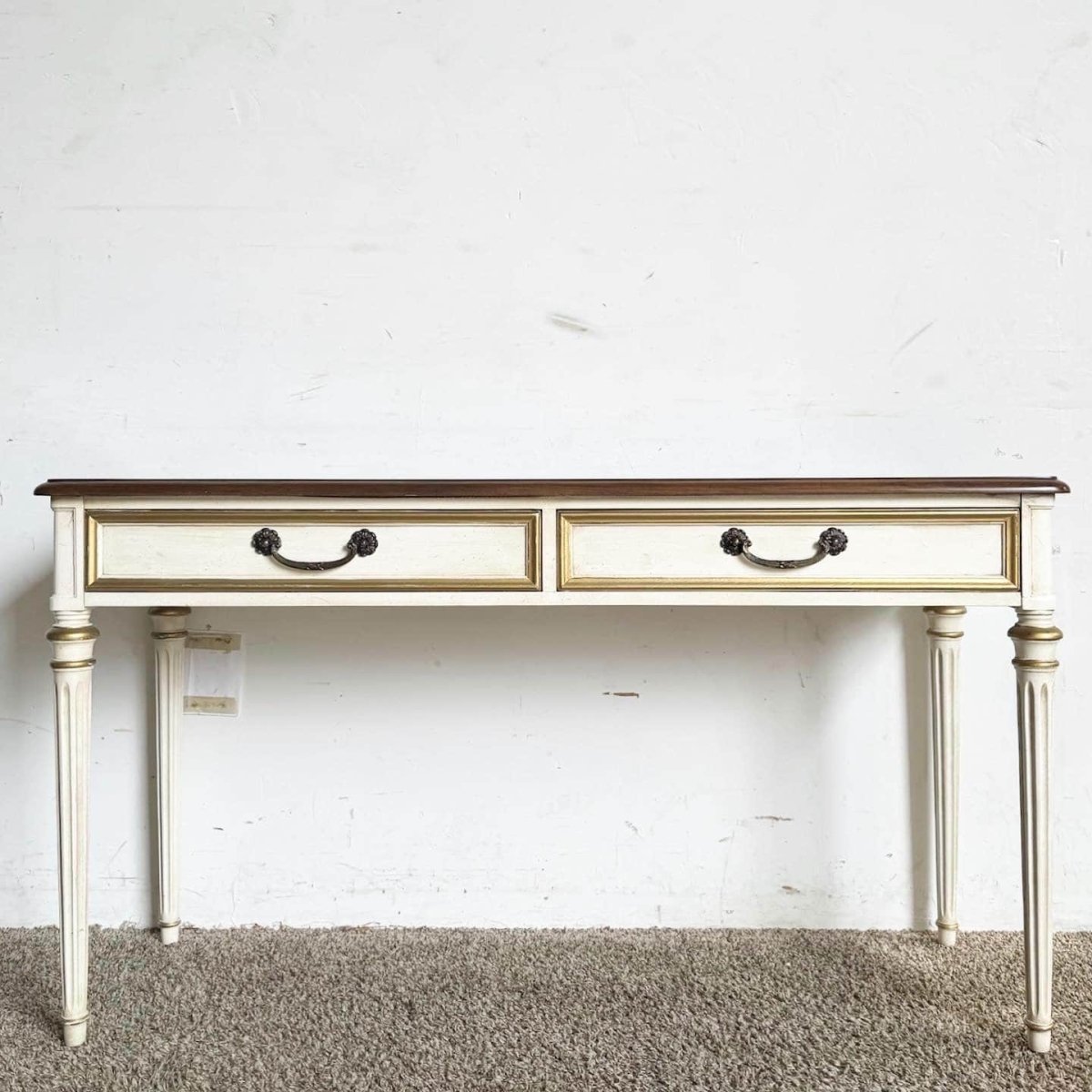 Louis the XVI Oak and Cream Console Table/Desk by Henredon - Dolphin & Flamingo