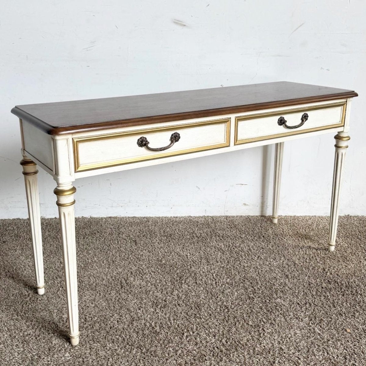 Louis the XVI Oak and Cream Console Table/Desk by Henredon - Dolphin & Flamingo