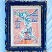 Man Holding Birds, Framed and Signed Lithograph 74/120 by Laiquot - Dolphin & Flamingo