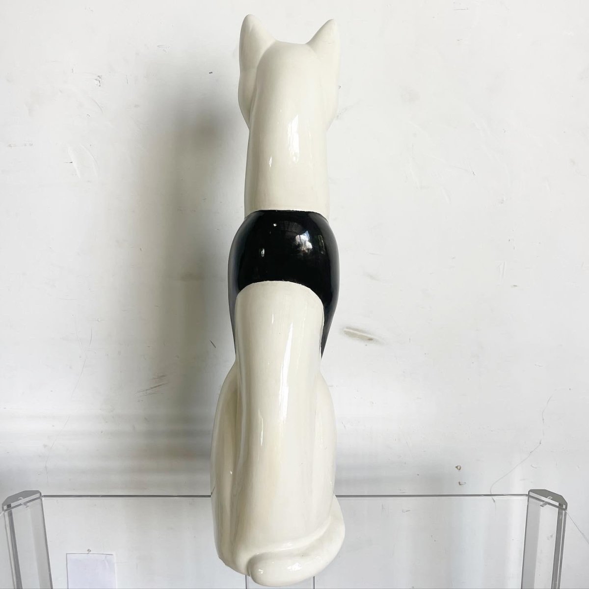 Meow Century Modern Hand Painted Ceramic Cat Sculpture - Dolphin & Flamingo