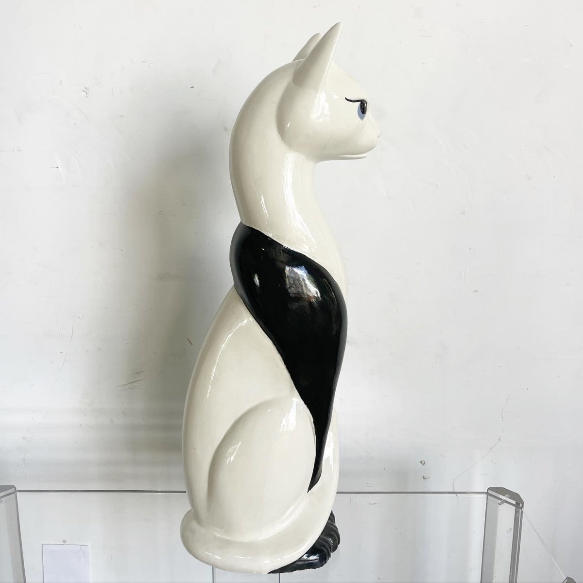 Meow Century Modern Hand Painted Ceramic Cat Sculpture - Dolphin & Flamingo