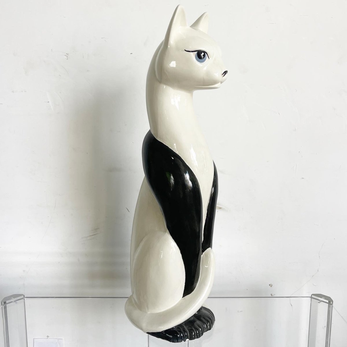 Meow Century Modern Hand Painted Ceramic Cat Sculpture - Dolphin & Flamingo
