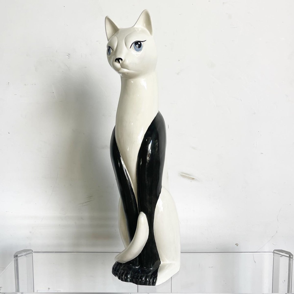 Meow Century Modern Hand Painted Ceramic Cat Sculpture - Dolphin & Flamingo