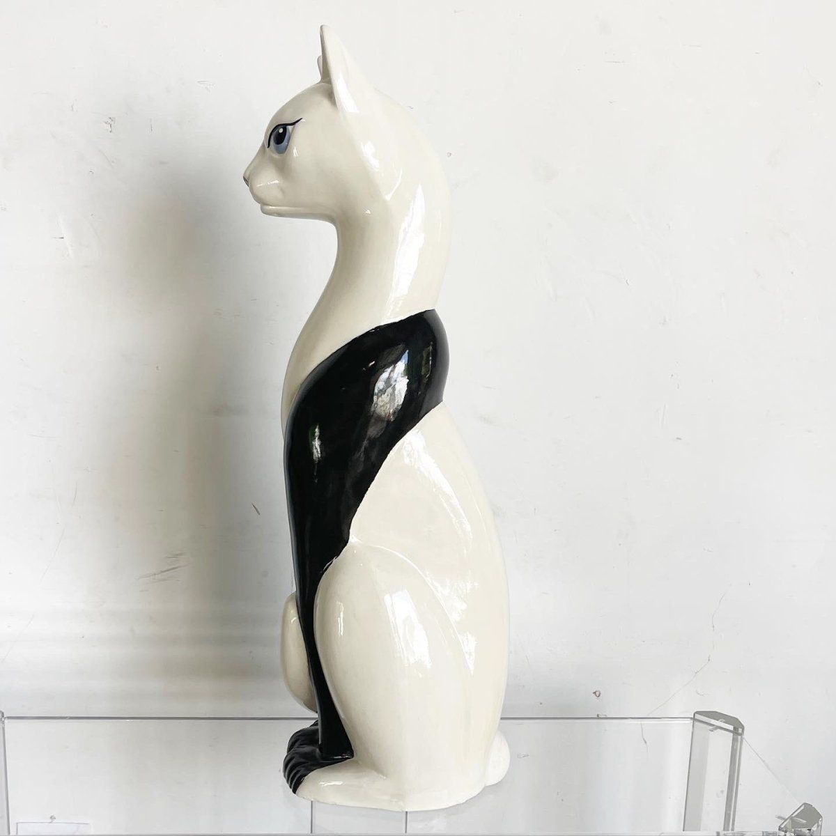 Meow Century Modern Hand Painted Ceramic Cat Sculpture - Dolphin & Flamingo