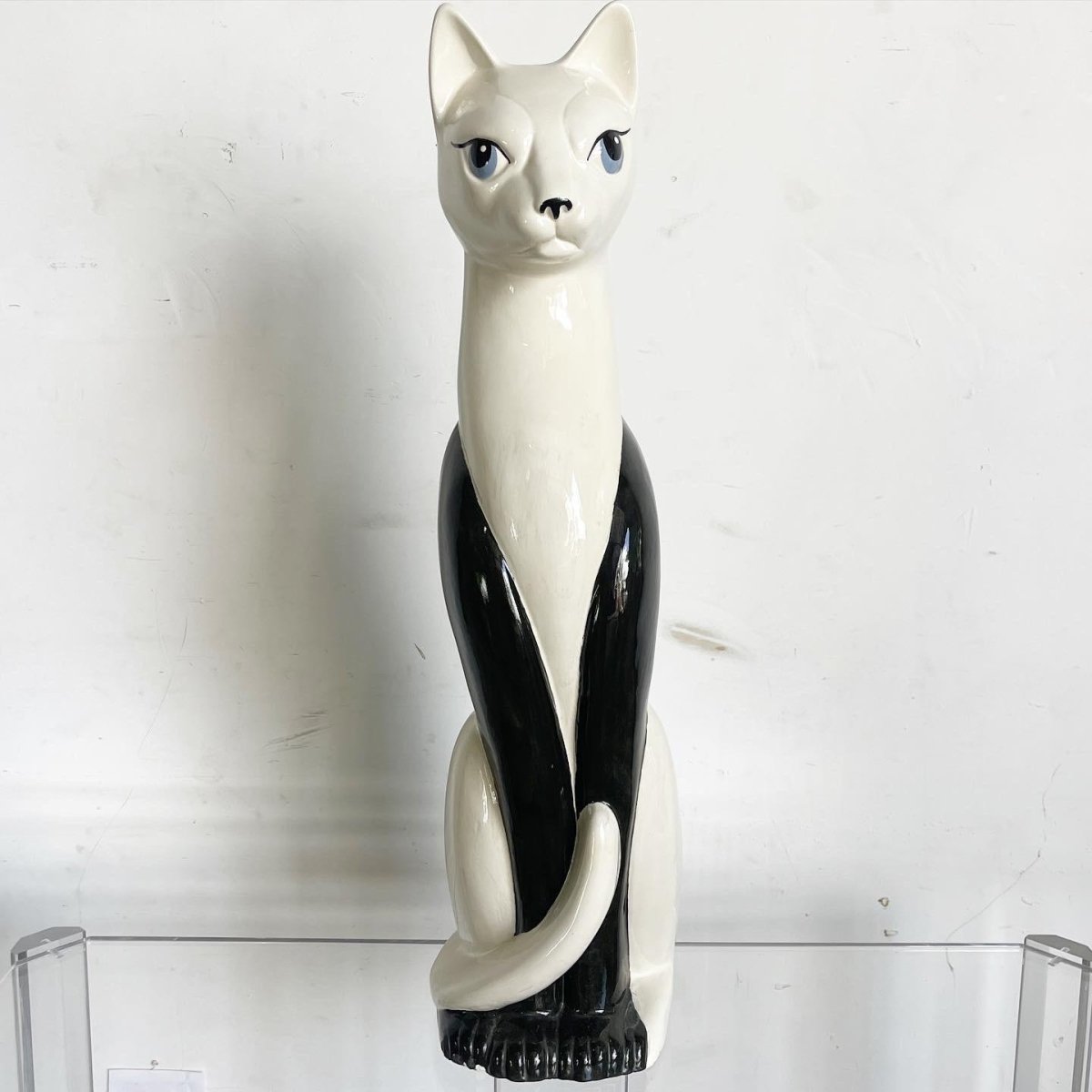 Meow Century Modern Hand Painted Ceramic Cat Sculpture - Dolphin & Flamingo