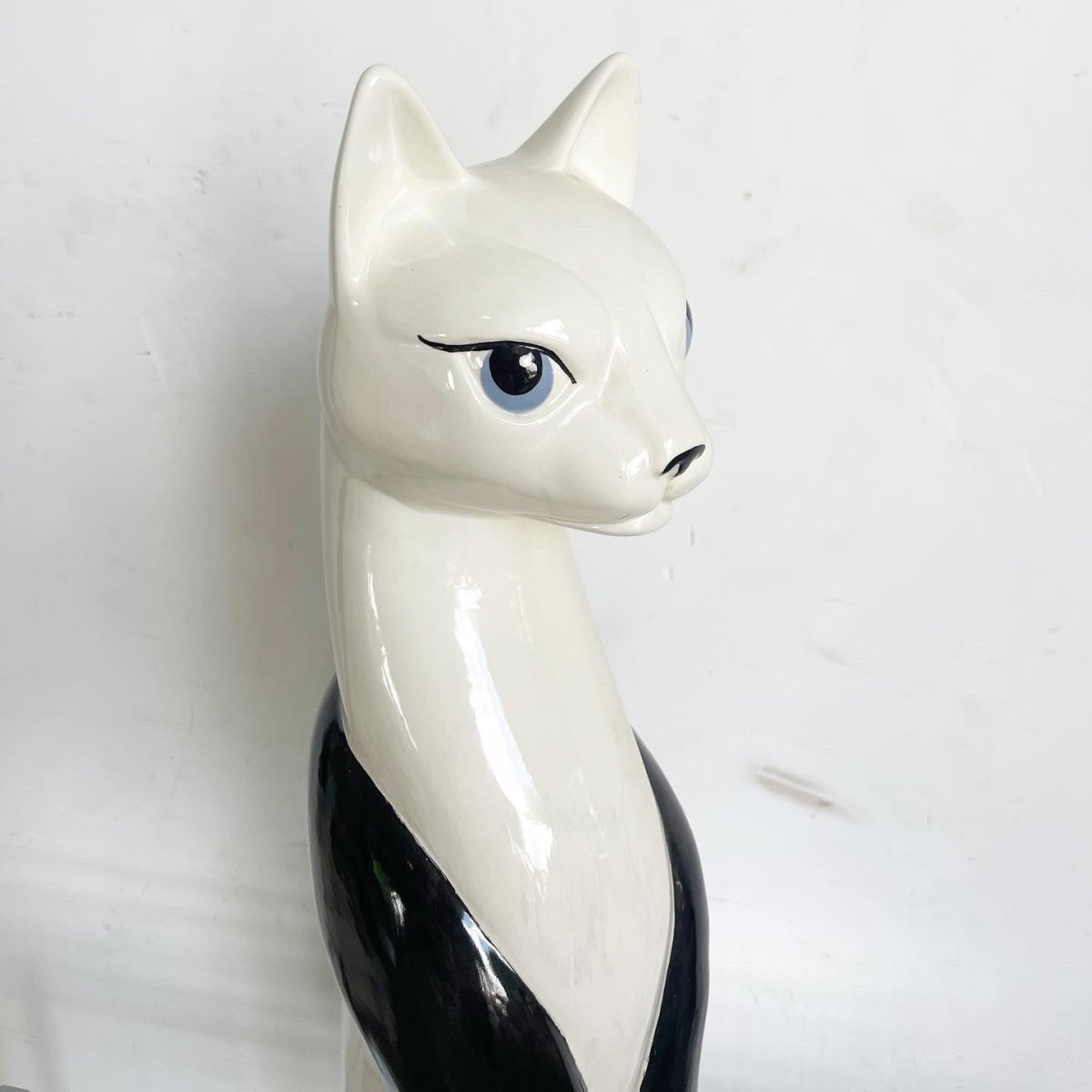 Meow Century Modern Hand Painted Ceramic Cat Sculpture - Dolphin & Flamingo
