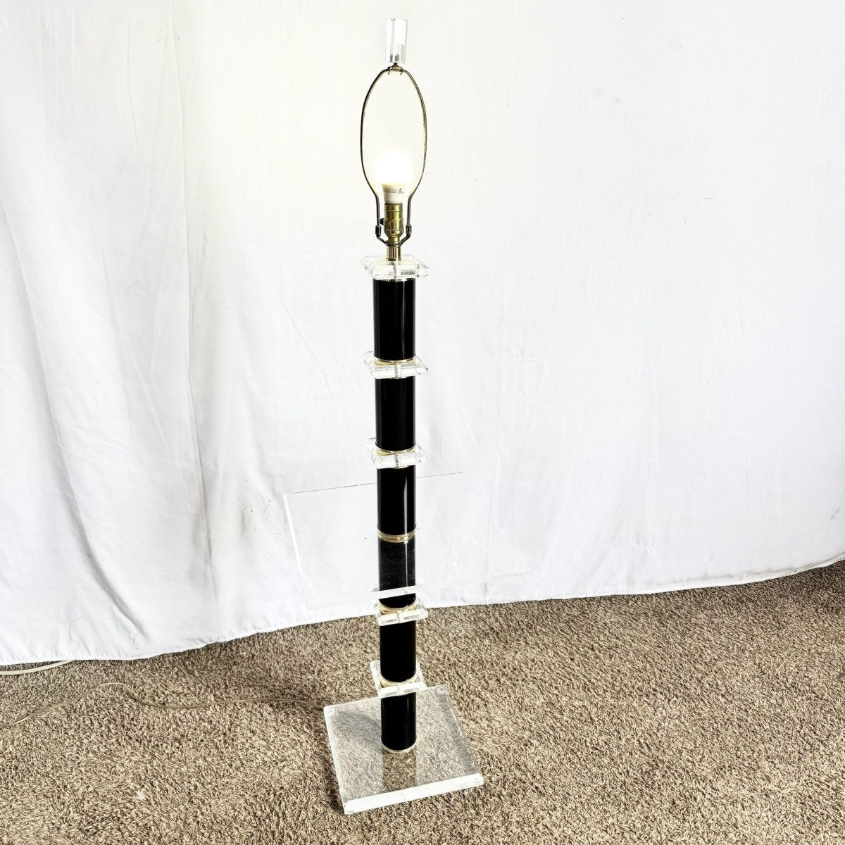 Mid Century Modern Black and Lucite Floor Lamp/Side Table - Dolphin & Flamingo